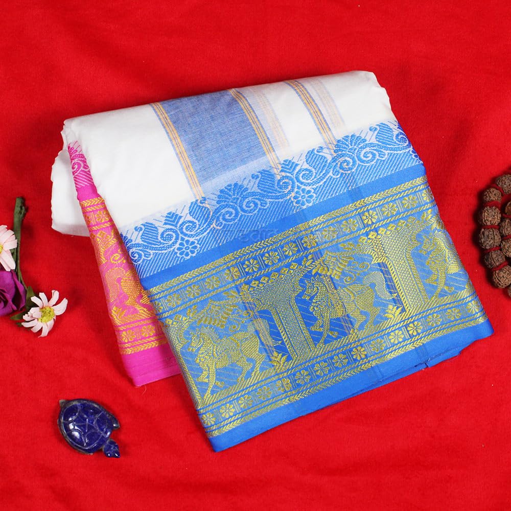 VEDIC VAANI 100% Cotton Men’s Dhoti/Angavastram/Panjakejam – Traditional Indian Wear for Comfort & Elegance (Dhoti Size 9X5)