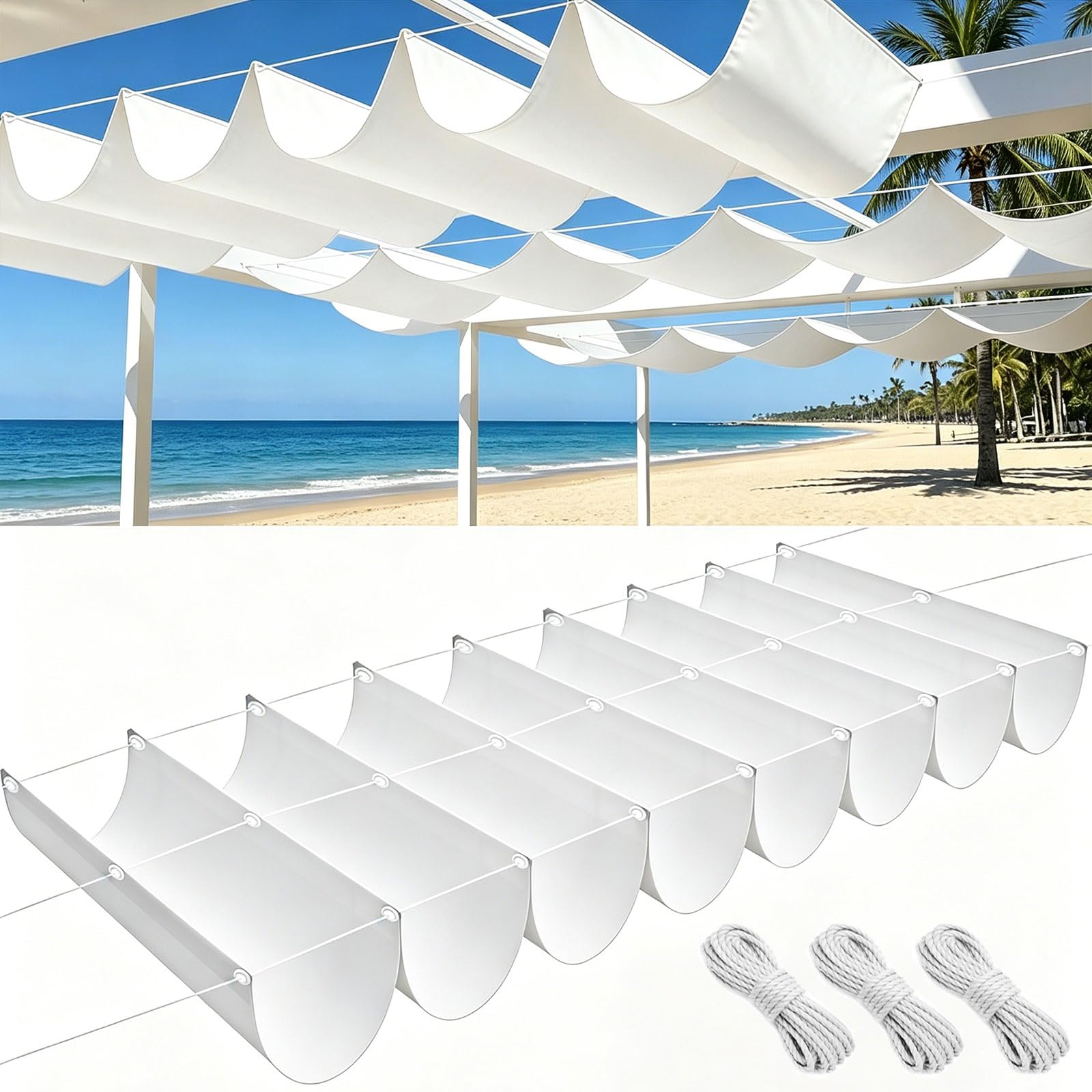 Toiles d'ombrages anti-UV rétractables vagues 75 x 1350 cm imperméables