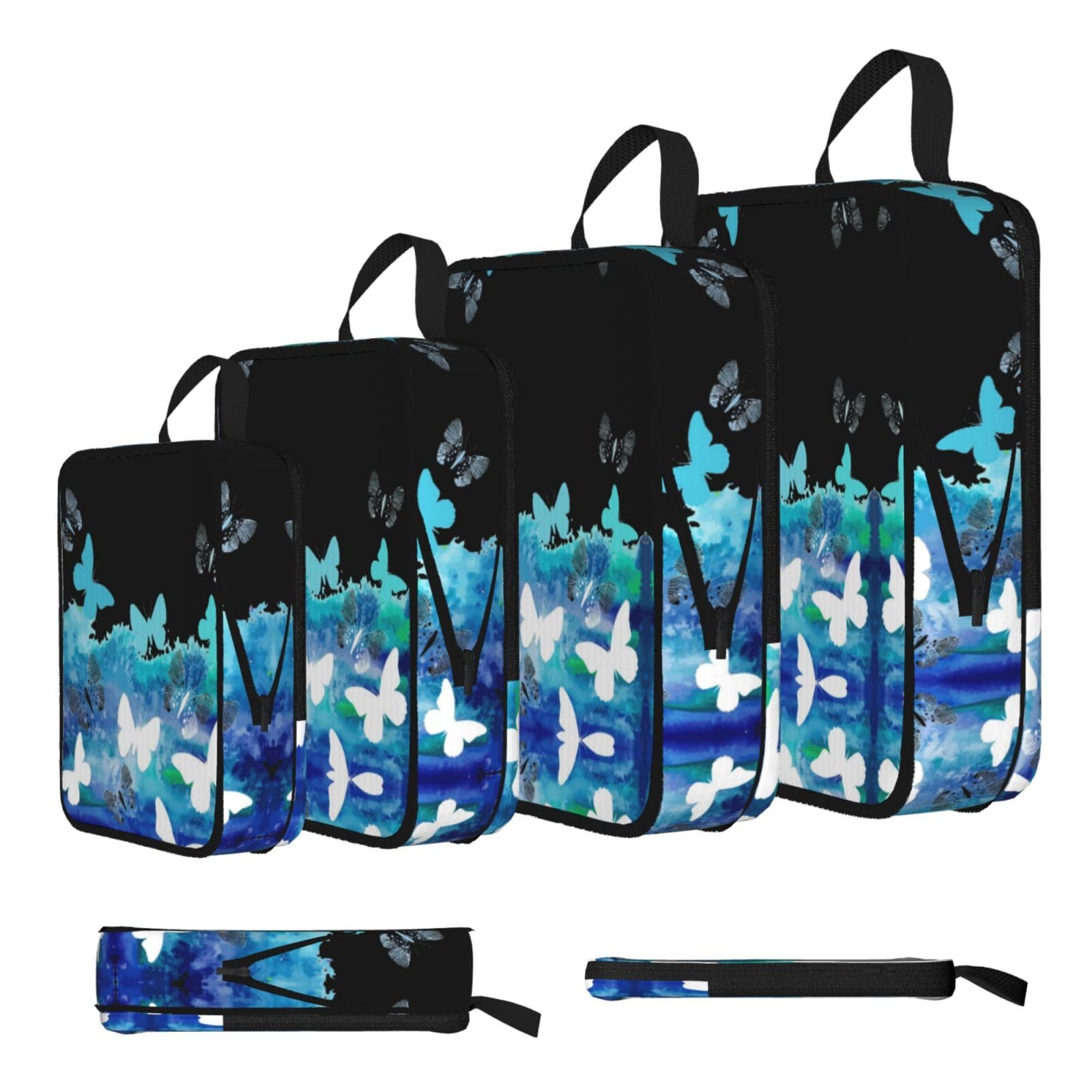 Butterflies Print Compression Packing Cubes 4-Piece Set With Multi- Compartment Travel Bag, Waterproof Suitcase Organiser Bags