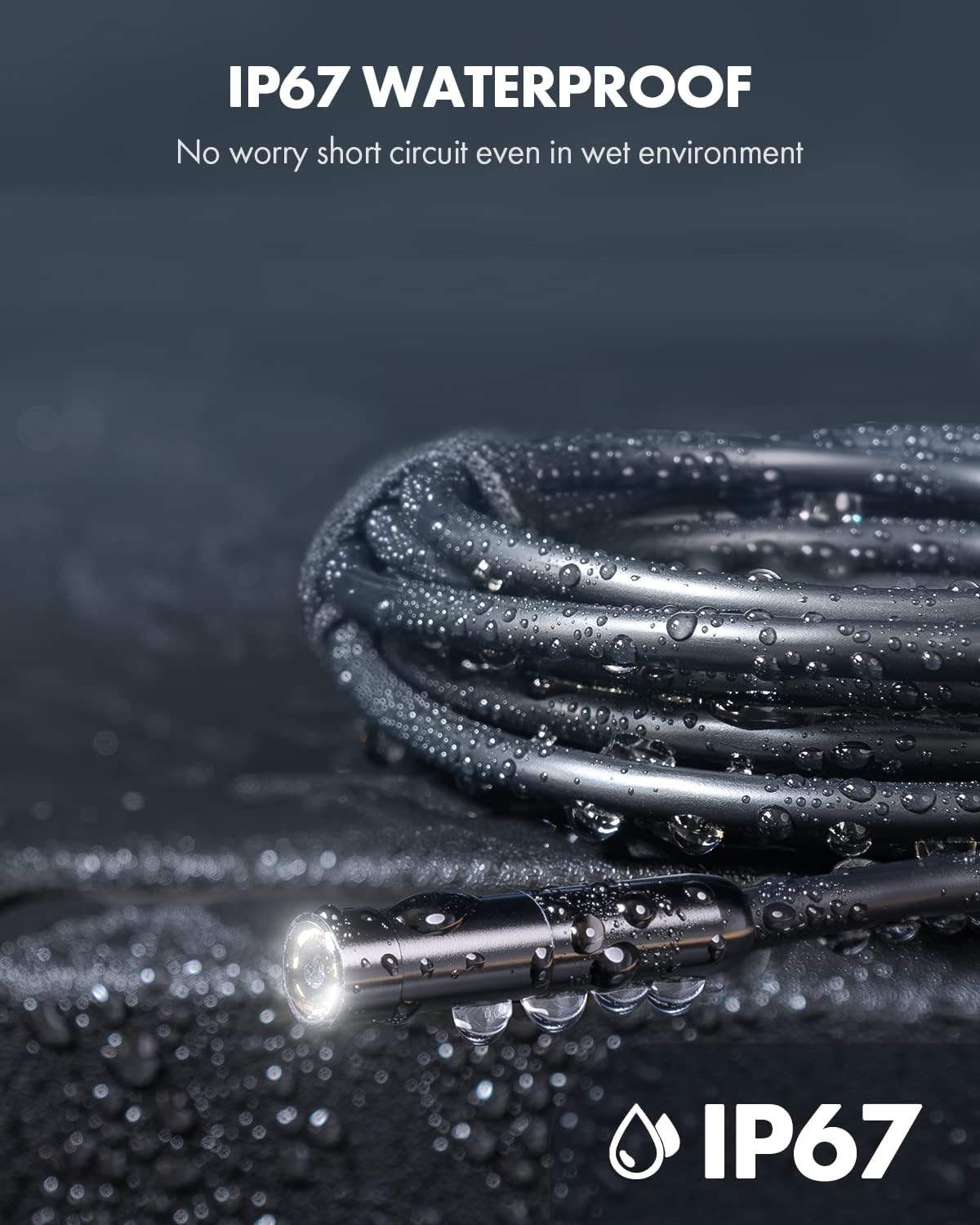 Anykit Endoscope Camera with Light, 1920P HD Borescope with 8 Adjustable LED Lights, Semi-Rigid Snake Camera with Light, IP67 Waterproof Inspection Cam for iPhone & Android, 50 ft Single Lens