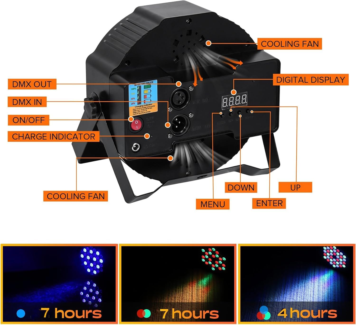 U`King 12 sztuk baterii scenicznych RGB, możliwość ponownego ładowania, 36 diod LED, reflektor parowy z pilotem zdalnego sterowania i timerem, reflektor akumulatorowy, do użytku na zewnątrz, na wesele
