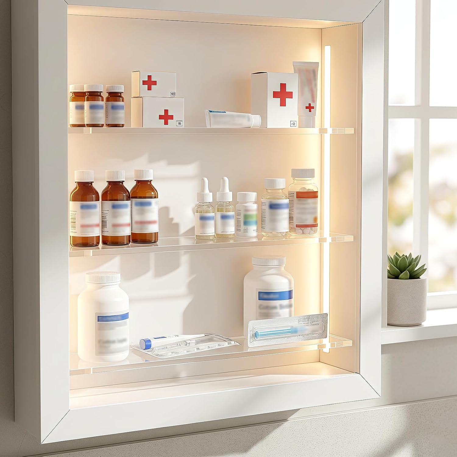 Ebrima 4 Pcs Acrylic Medicine Shelves, Clear Cabinet Insert, 13 * 3 Inch Medicine Cabinet Replacement Shelves for Bathroom Living Room Kitchen