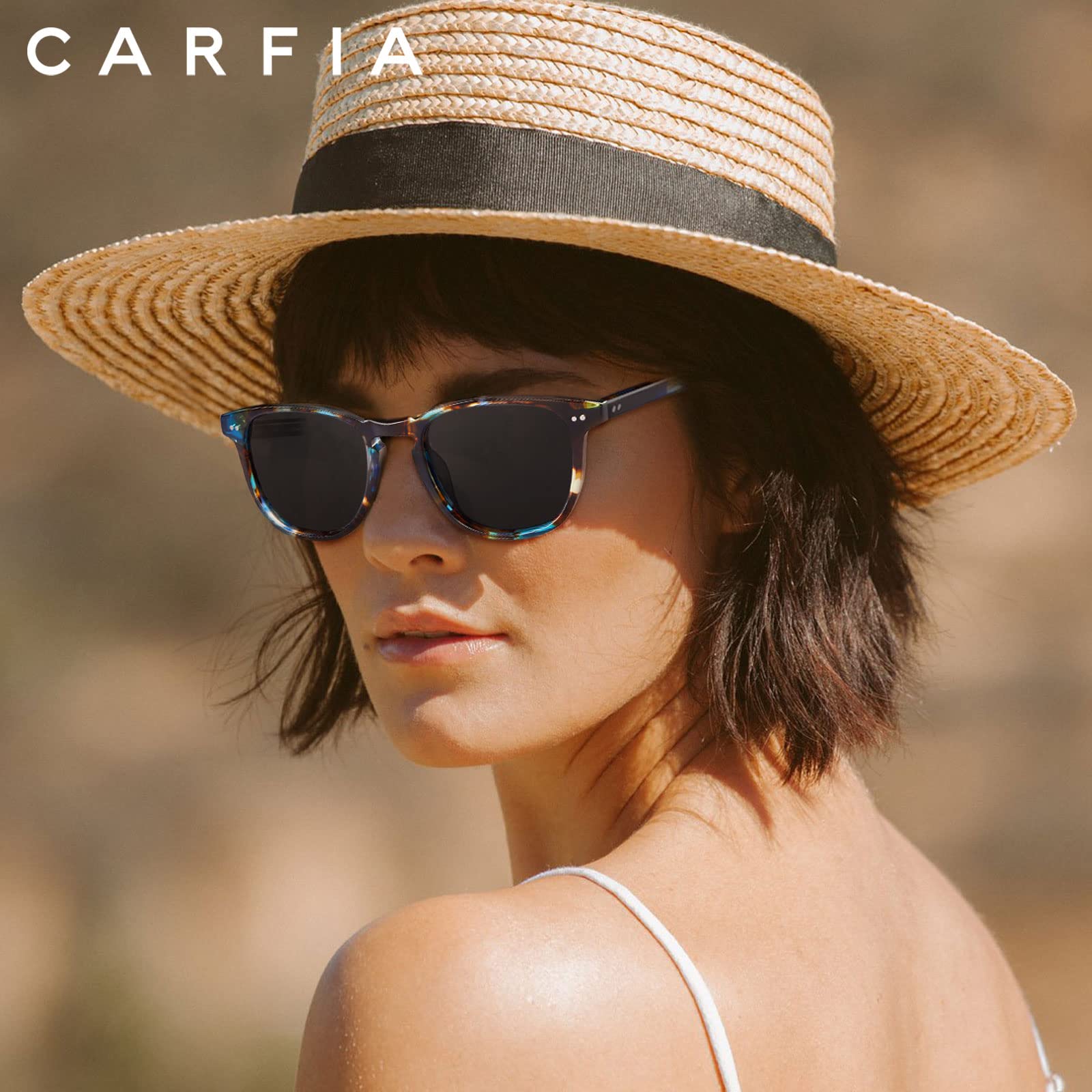 CARFIA Polarisierte Damen Sonnenbrille mit Brillenetui Vintage Acetatrahmen