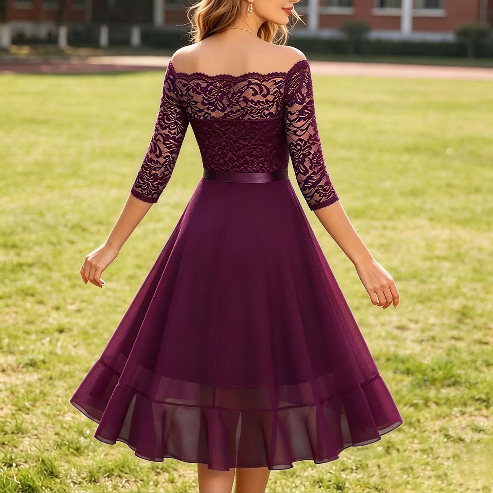Vestido de cóctel para mujer, elegante, de encaje, con hombros descubiertos