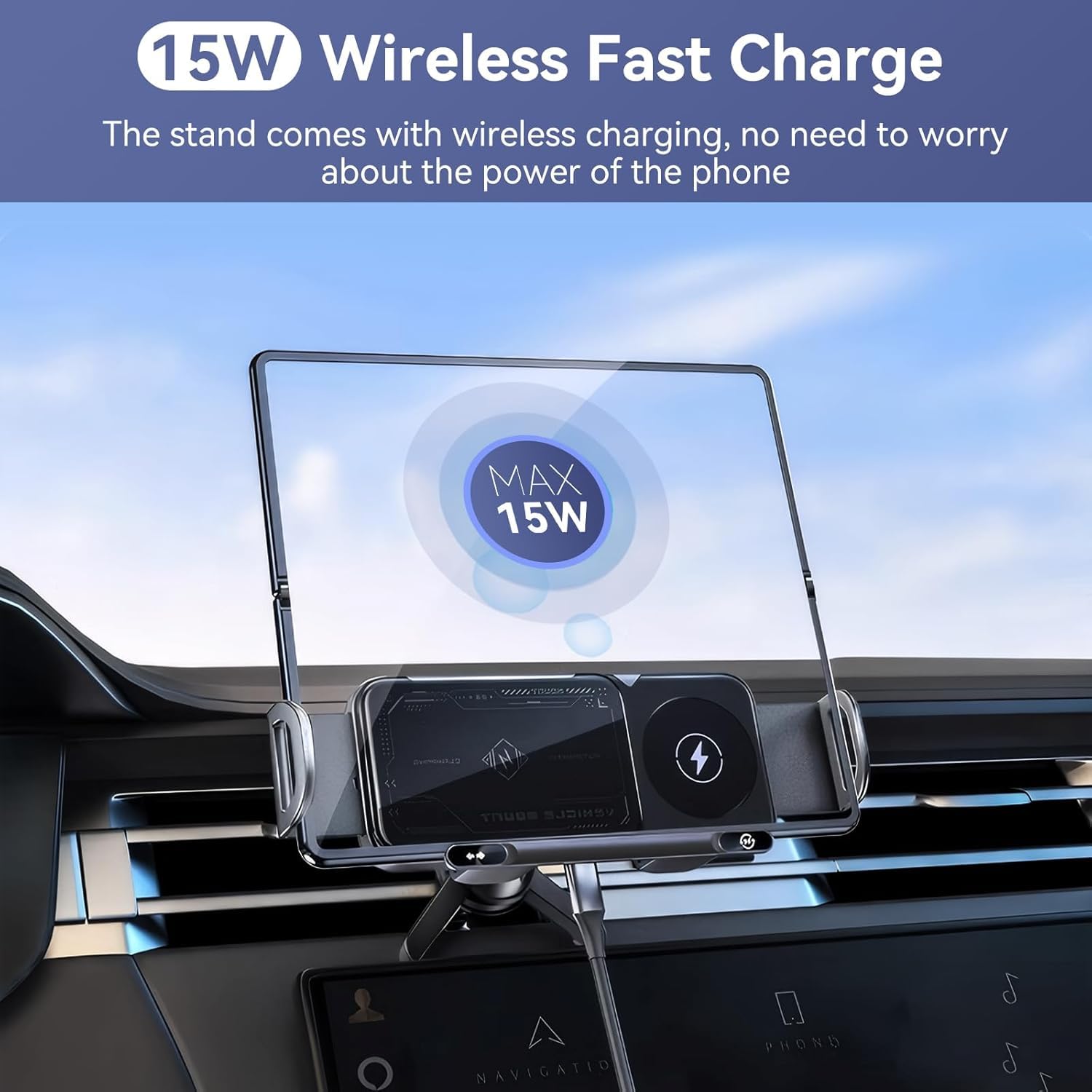 2 in 1 Supporto Smartphone Auto per Mercedes Benz B Class B180 B180d 2018-2022 2023 2024 2025 2026, con Ricarica Wireless, Ricarica Rapida 15W a Doppia Bobina con Rotazione Automatica 90°