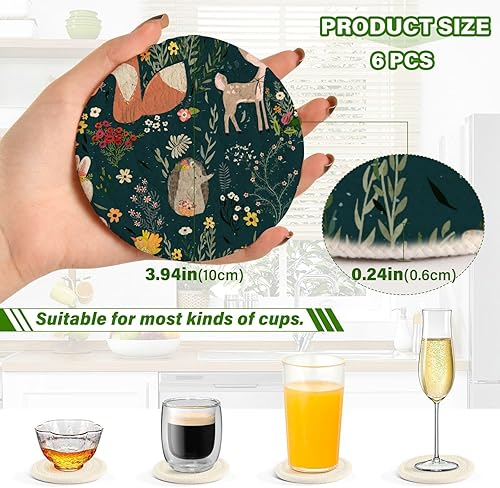 Miniatura 3 de Nature Pattern Cute Animals Flower Drink Cotton Coasters 4 Inch 6 Pcs Absorbent Table Coasters for Drinks House Bar Accessories Office Decor