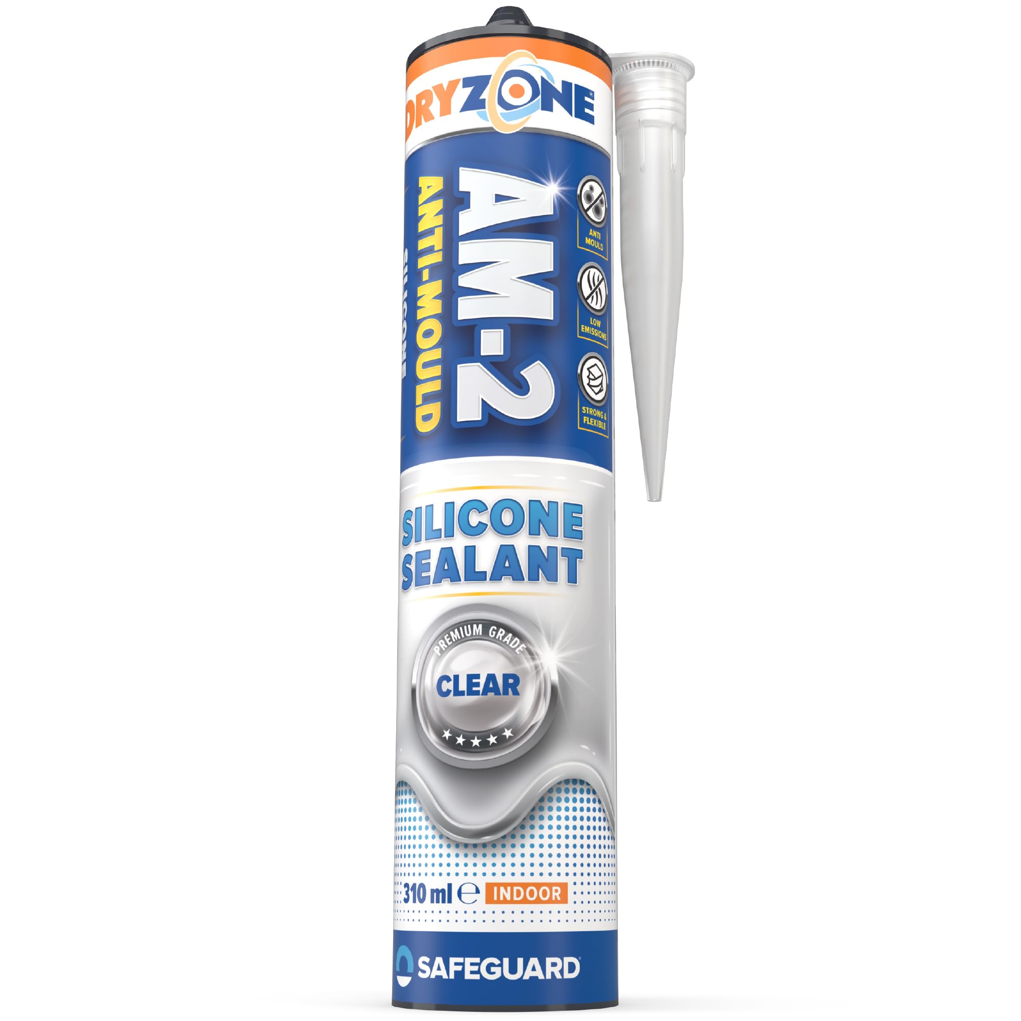 Dryzone Silicone Sealant Clear Anti Mould, Waterproof Premium Sanitary-Grade, Low VOC Sealant for Bathroom and Kitchen