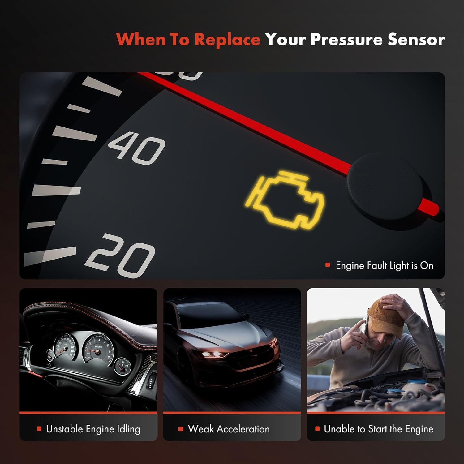 A-Premium Fuel Injection Pressure Sensor [3 Pins] Compatible with Hyundai Elantra, Sonata, Accent, Tucson, Veloster, Kona, Palisade, Ioniq, Elantra GT & Kia Soul, Optima, Sorento, Forte, Rio, Sedona