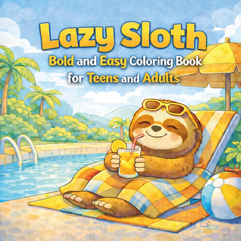 Lazy Sloth: Bold and Easy Sloth Coloring Book with Simple Designs for Relaxation and Stress Relief