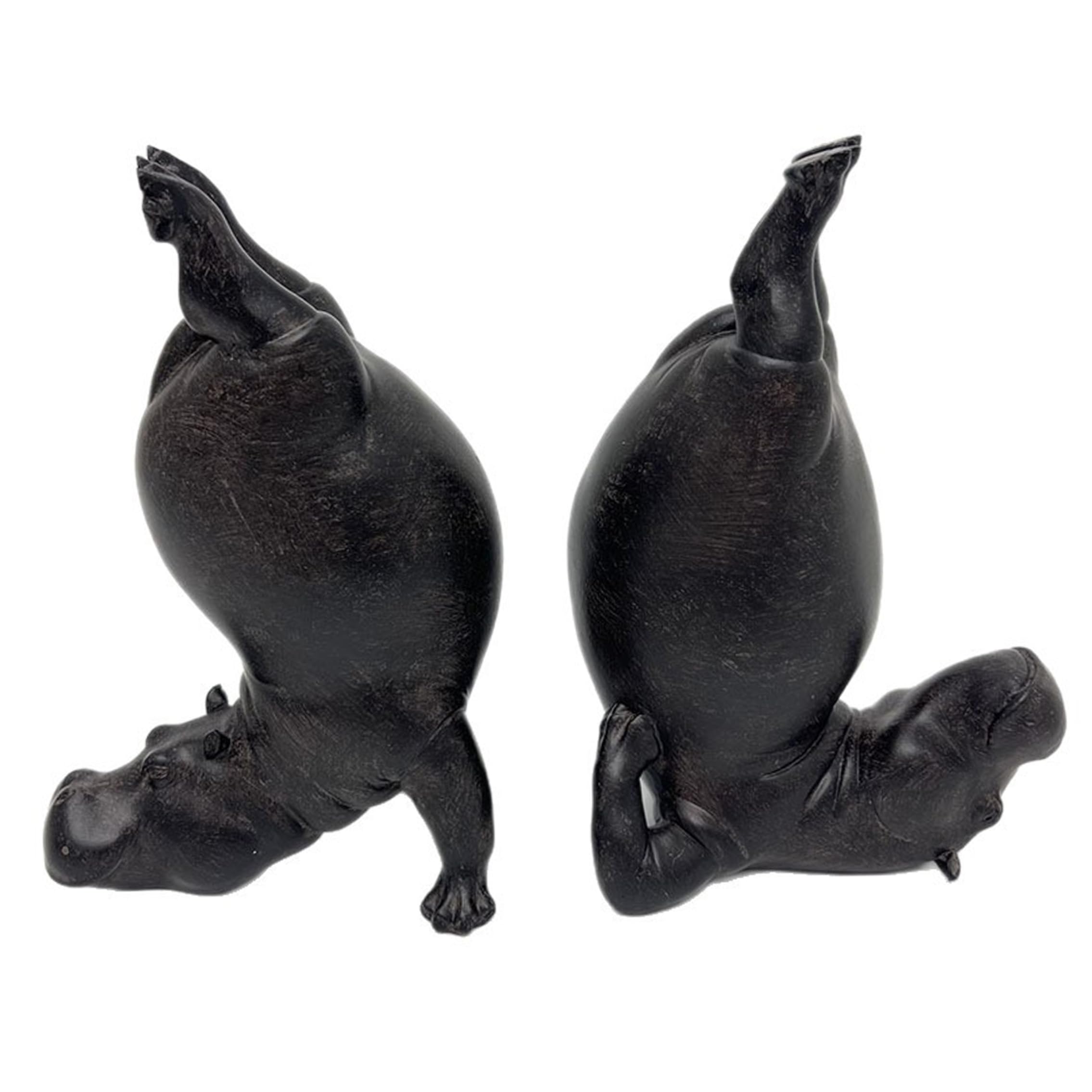 Lot de 2 Serre-Livres de Yoga Hippopotame en résine Lourde décor Animalier Double Fonction