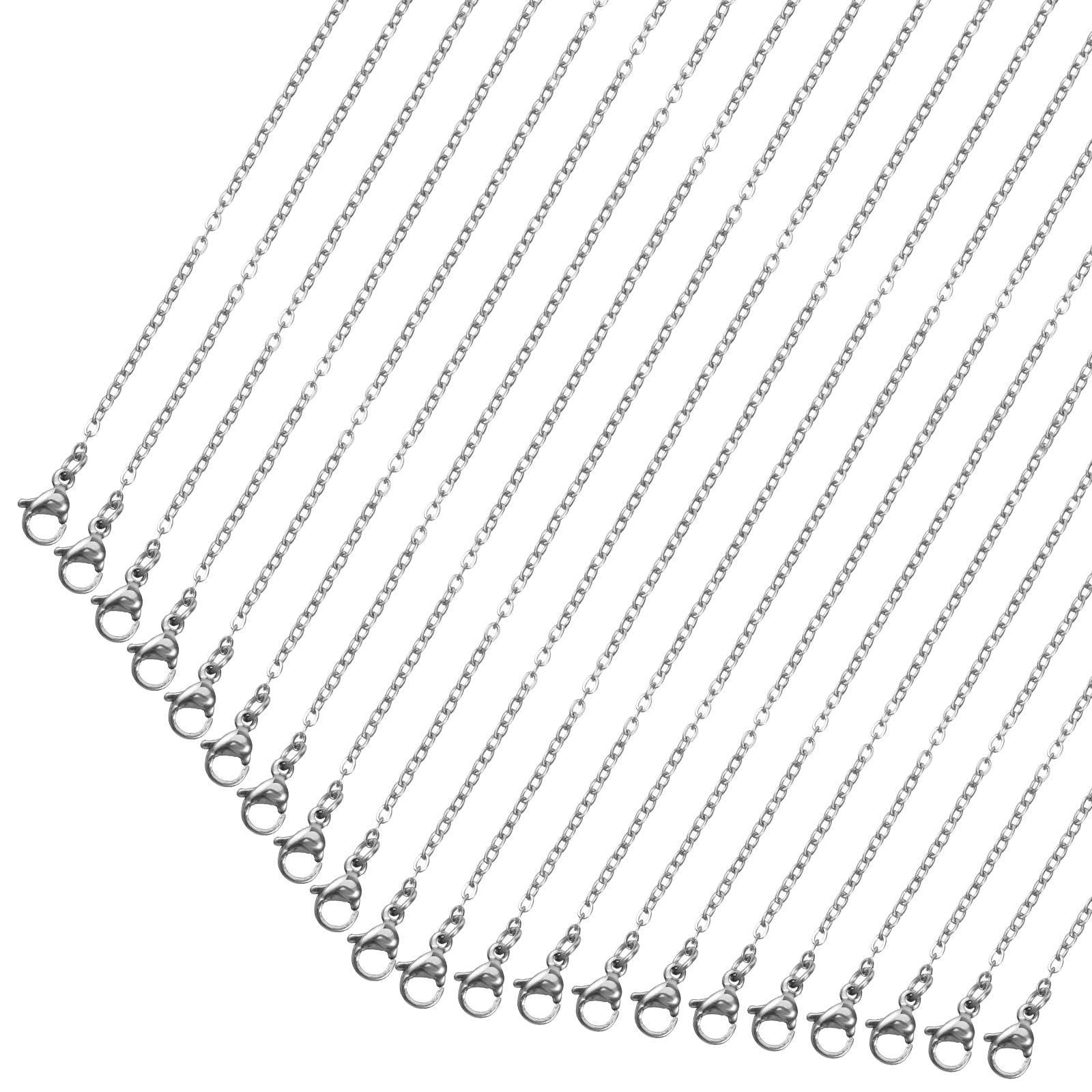 HJZHII 20 Pcs Stainless Steel Necklace Chain, Necklace Chain with Lobster Clasps for Jewelry Making Bulk Silver Chain Necklace Stainless Steel Link Cable Chain for Necklace Pendants Making(18+20inch)