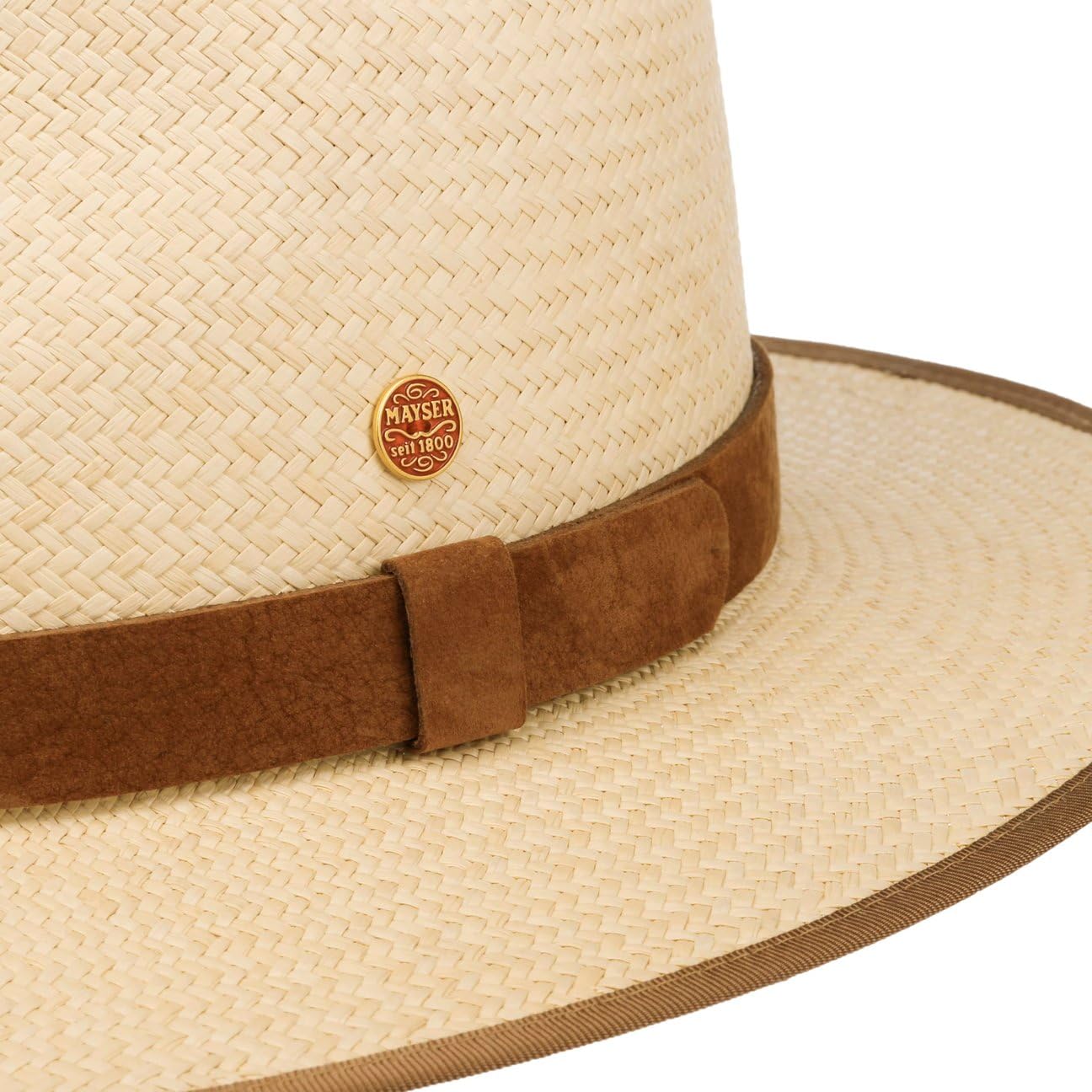 Mayser Fernando Sombrero Traveller Panama Trenzado Fino Cinta de Piel Hecho en UE Unisex Primavera Verano