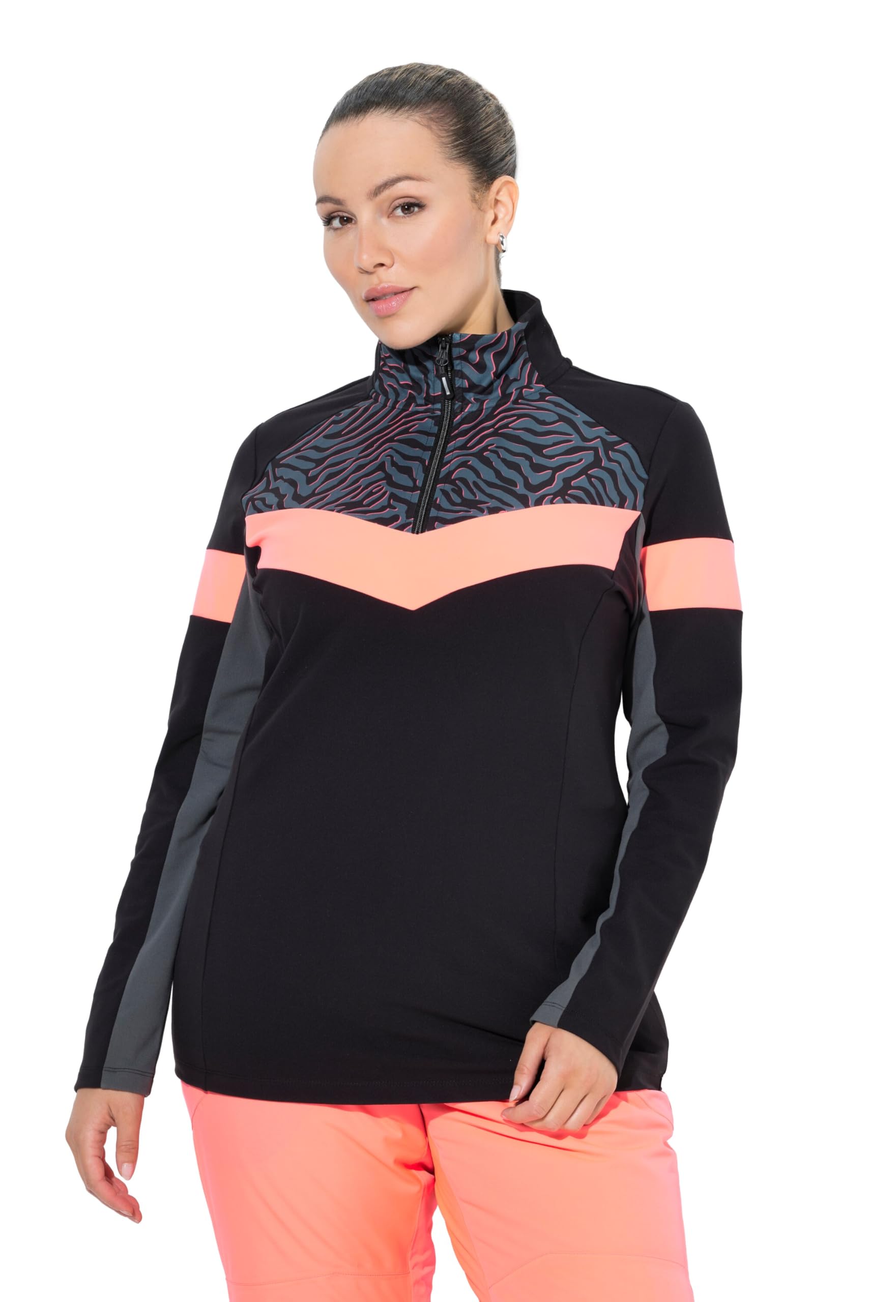 Ulla Popken Damen große Größen Übergrößen Plus Size Funktions-Troyershirt, Slim, Stehkragen, Langarm, recycelt 845060