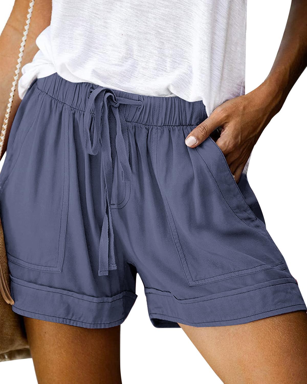SZSMFZ Womens Elastic Waist Drawstring Shorts Beach Shorts Lightweight Athletic Shorts Comfy Short Pants with Pockets