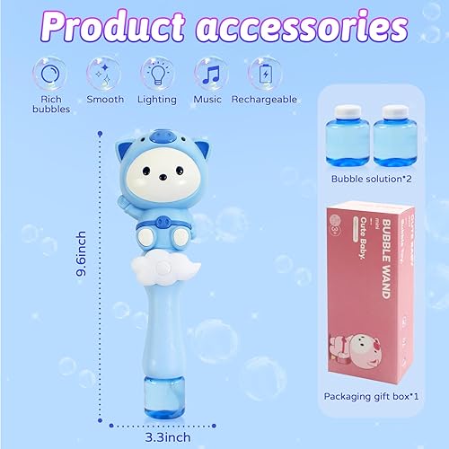 Miniatura 5 de Varita de burbujas recargable para niños con solución, musical y luz de cerdito de dibujos animados, máquina sopladora de burbujas para niños y