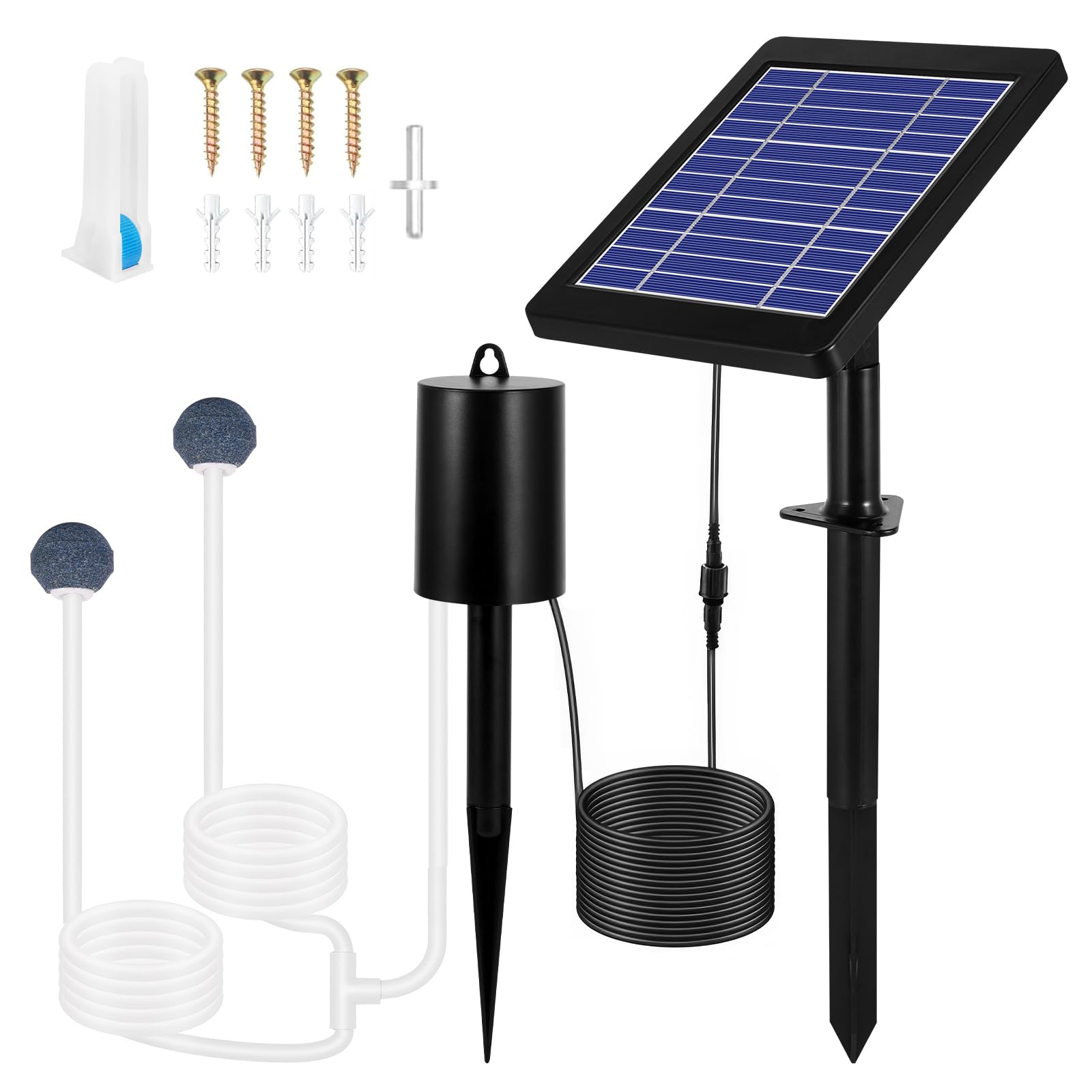 Solar Pond Aerator with 2 Air Bubble Stones, IP64 Waterproof Pond Aerator Air Pump Kit