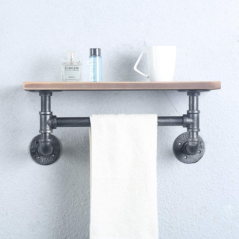 Nеw Dеаl Industrial Pipe Shelf Bathroom Shelves Wall Mounted,Rustic Wood Shelf with Towel Bar,Towel Rack Over Toilet,Pipe Shelving Metal Floating Shelves
