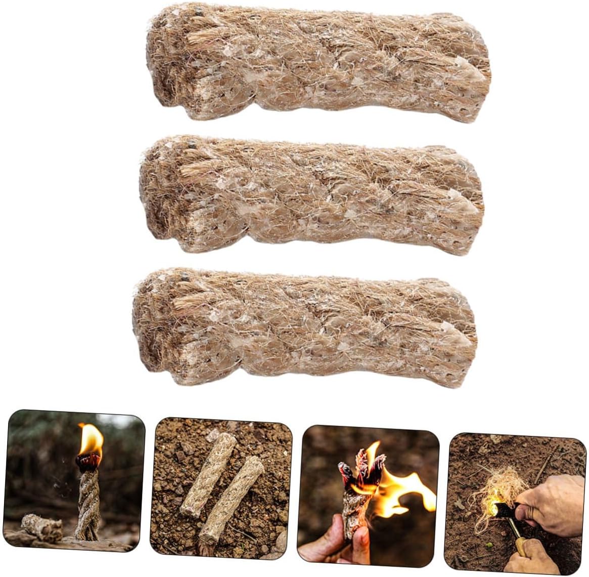 3pcs Outdoor Fire Starter Rope Waxed Jute Ignition Cord for Camping Survival Barbecue and Fireplace Lightweight Windproof Fire Cords