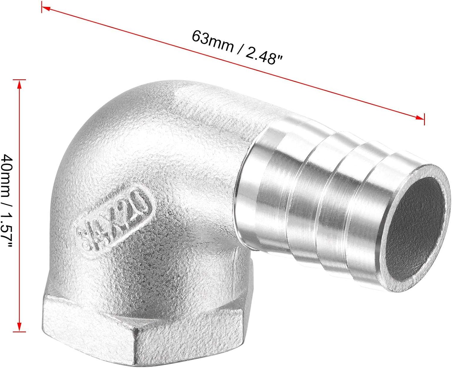 sourcing map 304 Stainless Steel Hose Barb Fitting Elbow, 20mm Barbed x 3/4" NPT Female Pipe Connector Adapter for Water Fuel Air - Image 4