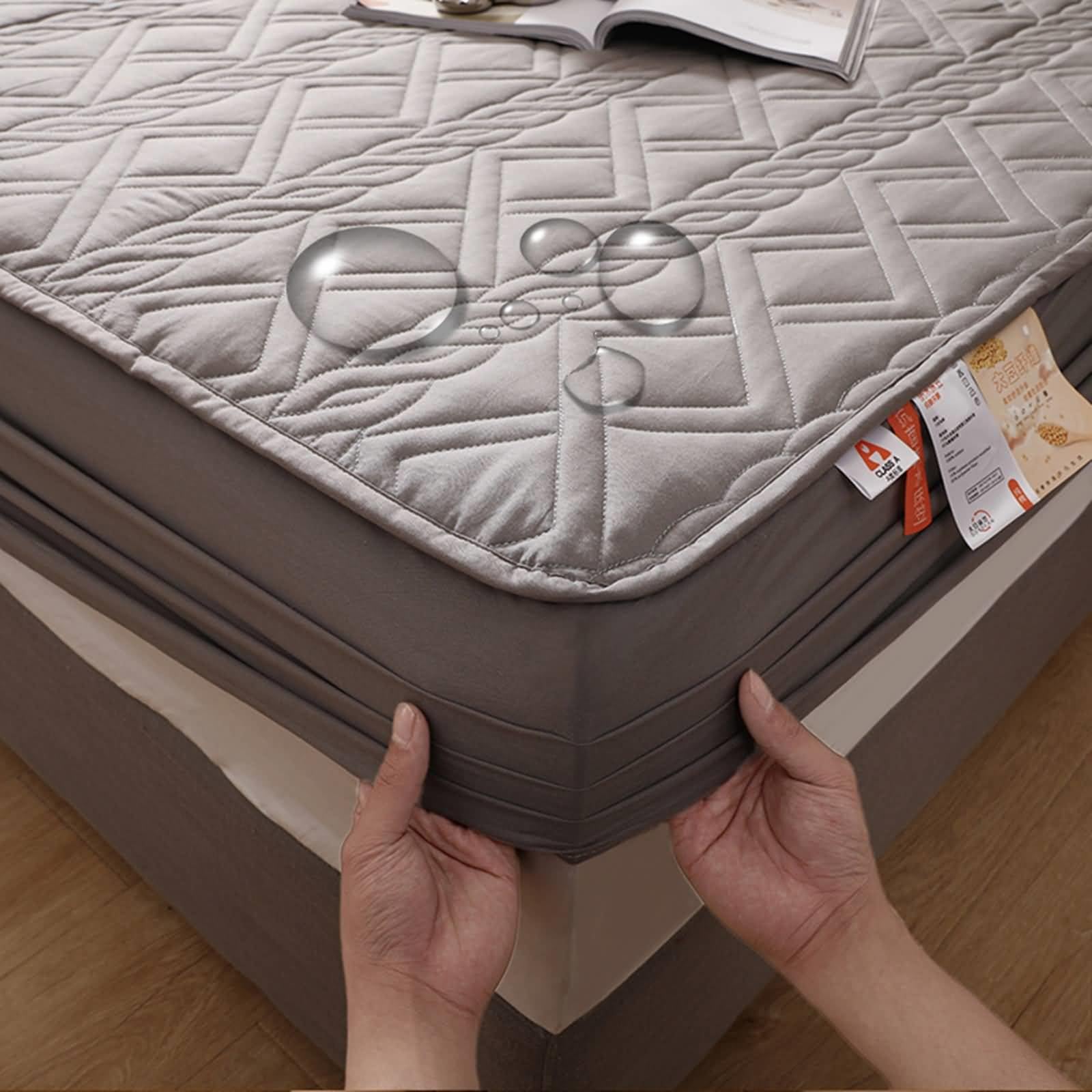 Spannbetttuch 180x220cm Grau Wasserdicht, Spannbetttücher Baumwolle Polyester Einfarbig Höhe 5-25cm Spannbetttuch für Boxspringbetten ohne Kissenbezug