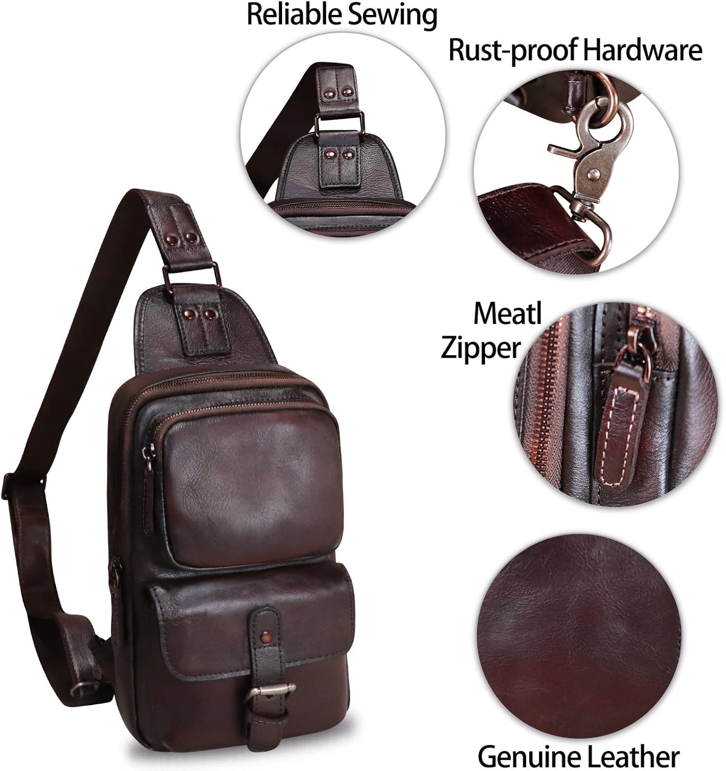 LRTO Genuine Leather Sling Bag Crossbody Motorcycle Bag Handmade Hiking Chest Daypack Retro Shoulder Backpack - Image 6