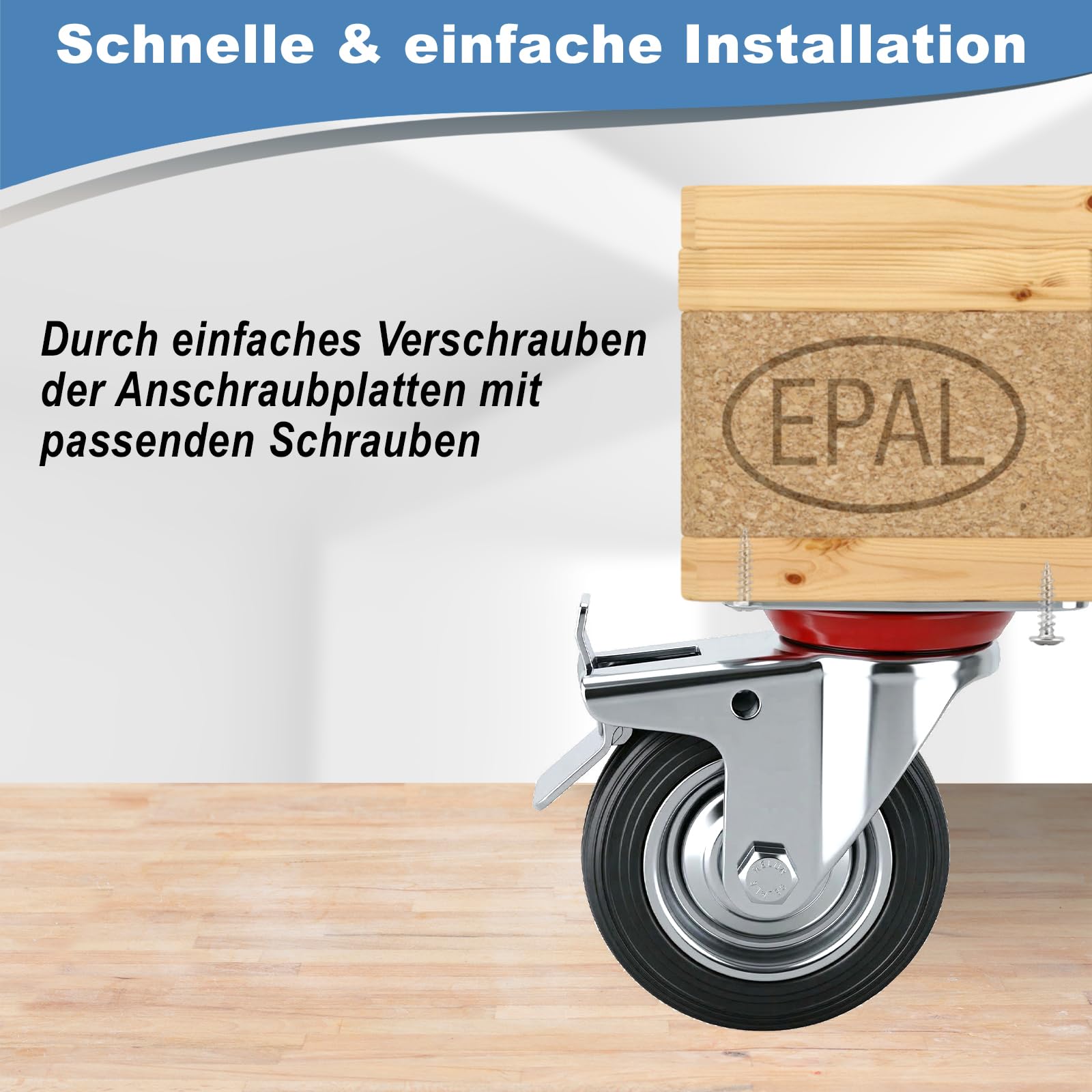 Schwerlastrollen Transportrollen Schwarze Industrierollen - 100mm Rollen-Set: 2x Bockrolle + 2x Lenkrollen mit Bremsen - Spurlose & Massive Rollen für Werkstatt Werkzeugwagen Hochbeet