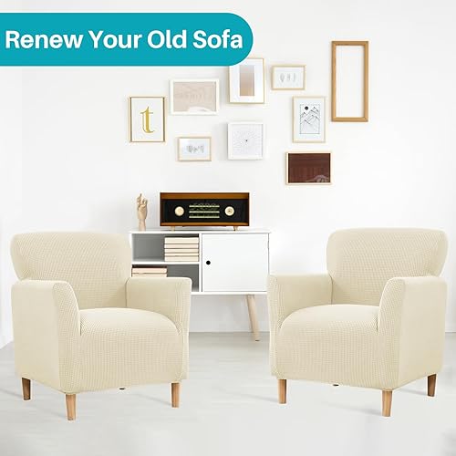 Vista 9 de MIFXIN Fundas para sillón de banquete, funda suave y elástica de jacquard con brazos, elástica antideslizante, funda de sofá, protector de muebles