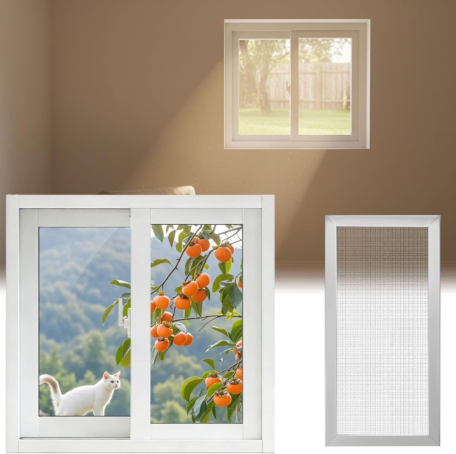 Aluminum Storm Windows Replacement Household Sliding Windows Basement Slider Window Mobile Home Window with Tempered Glass and Screen for Shed Garage Chicken Coop Loft Bathroom(White,28x21in)