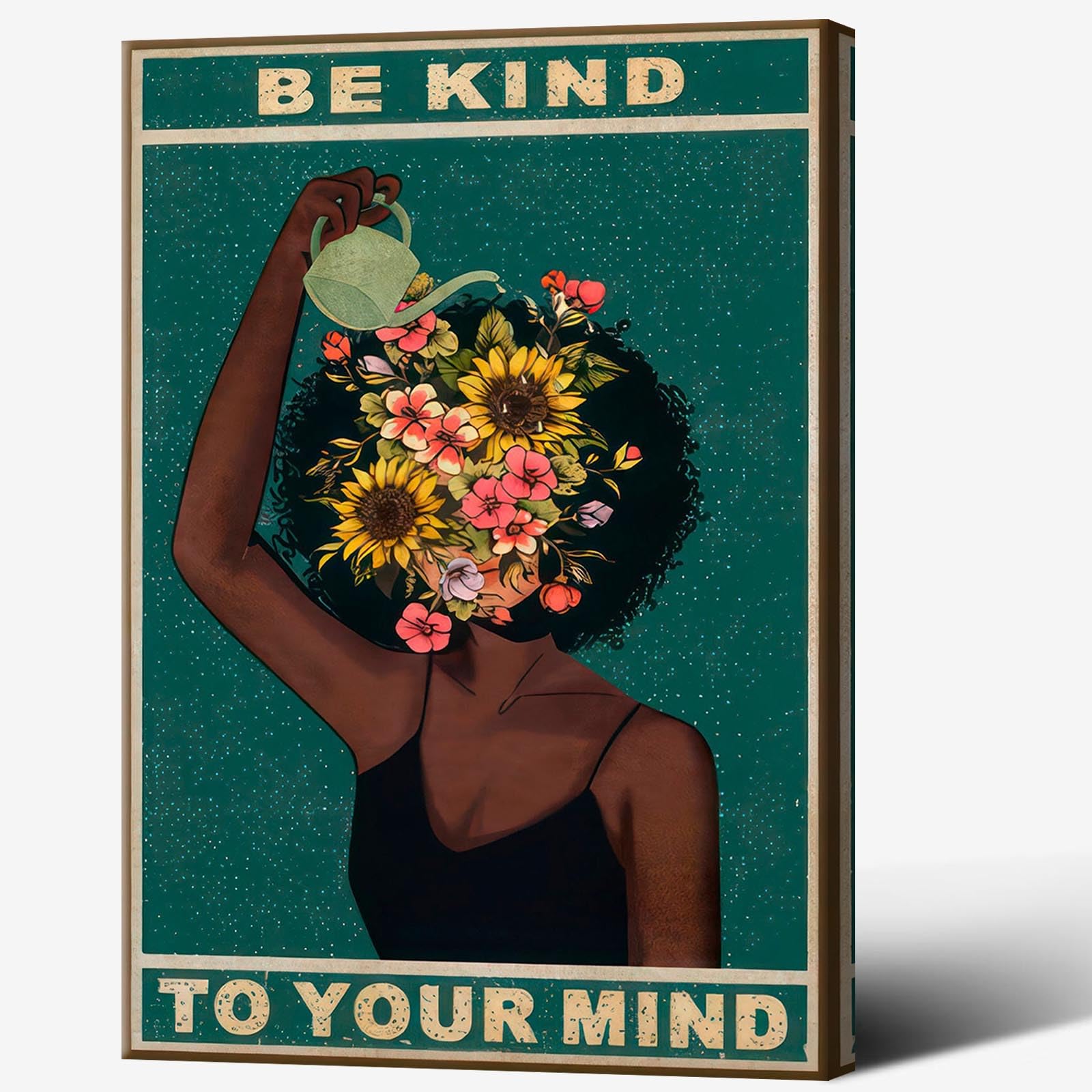 Dcvjiy Retro Be Kind To Your Mind Poster Fashion Black Girl Wall Art Lose Your Mind Prints Painting Positivity Mental Health Quote Art Floral Girl