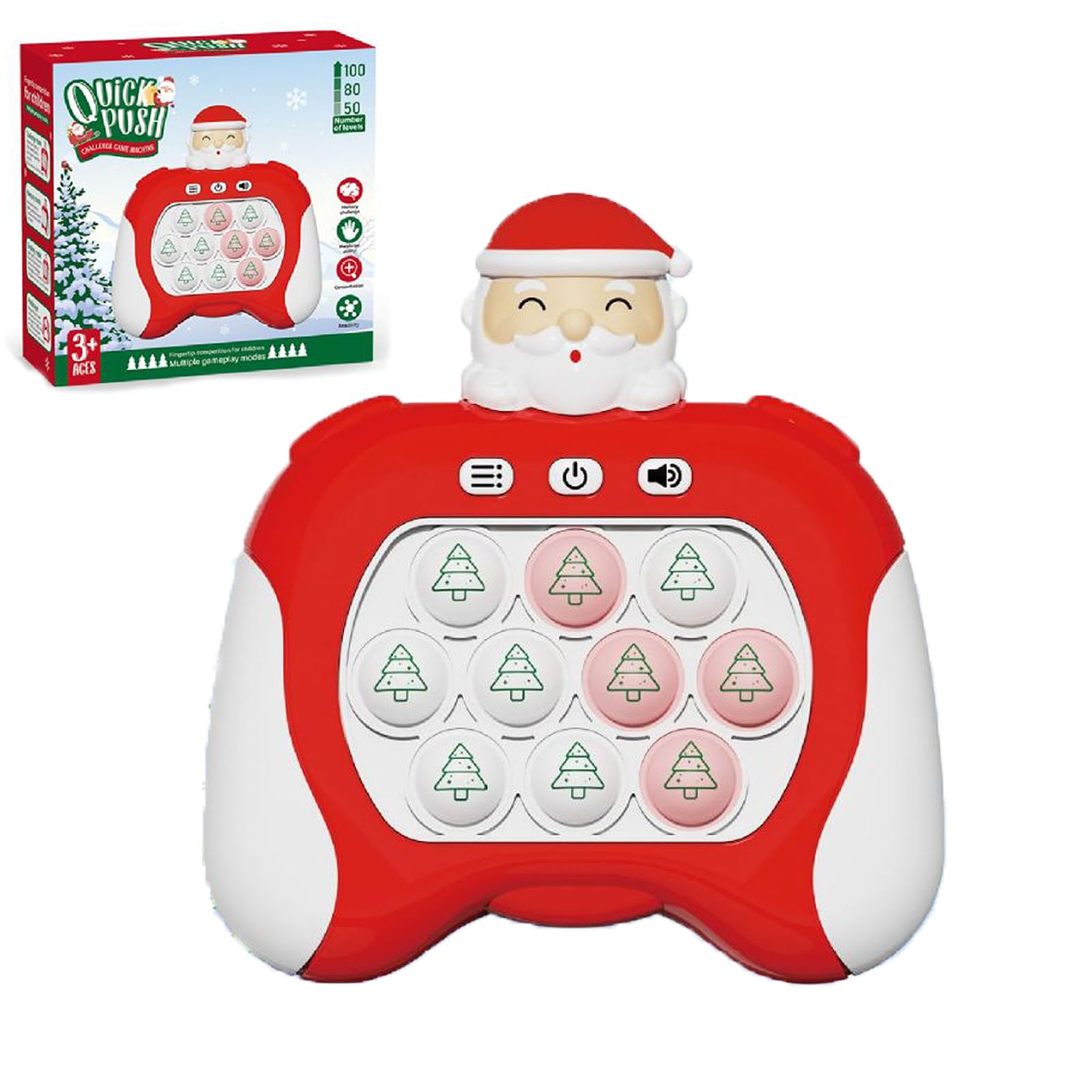 DHB tech Pop Pro Fast Push Game, Pop Fidget Light Up It Pocket Game for Kids Ages 3-12, Handheld Sensory Game Toy with 4 Modes Party Quick Push Game Fidget Toys, Gifts for Kids (Santa Claus)