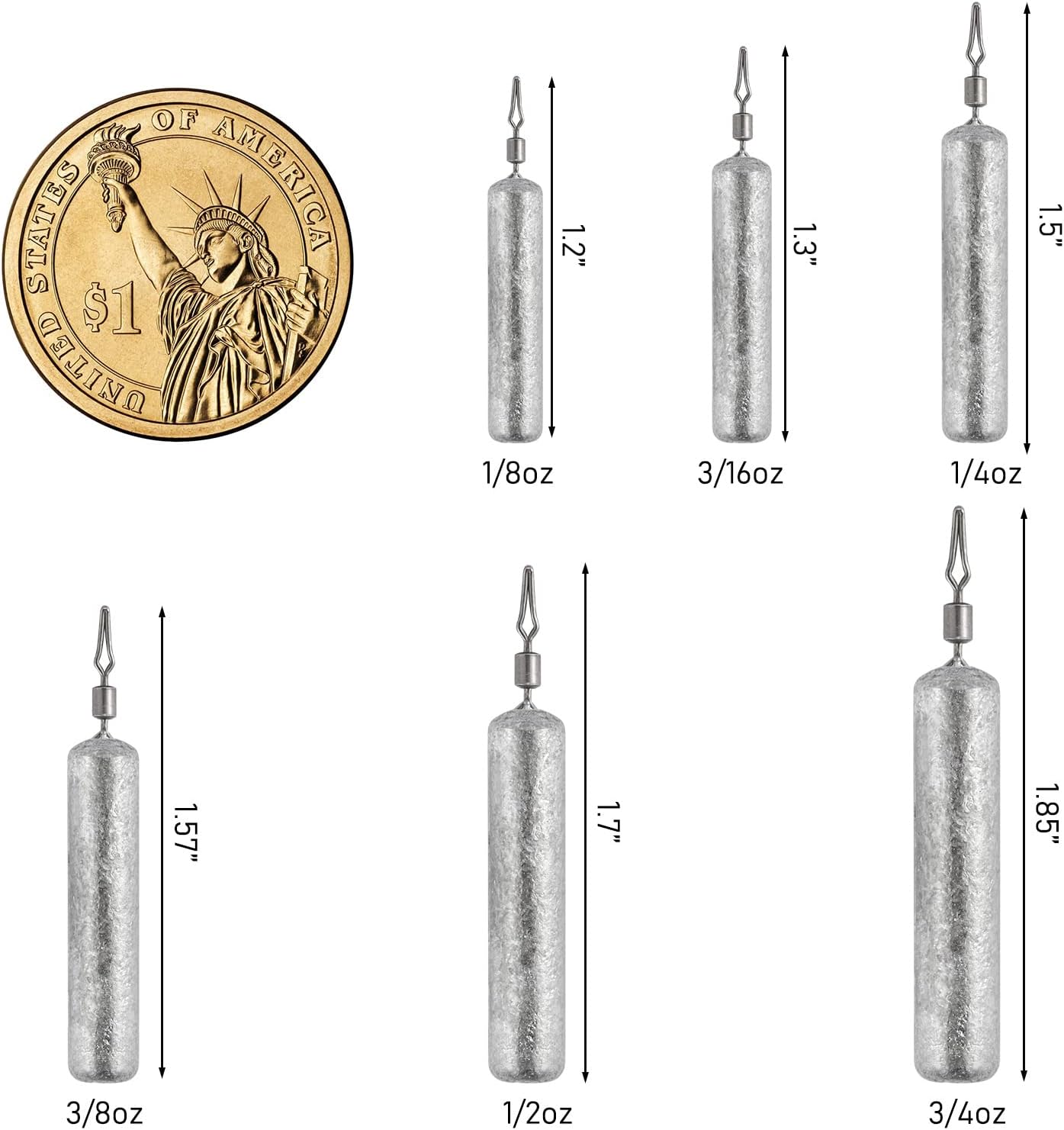 Dr.Fish 50 Pack Drop Shot Weights 1/2oz with 100 Pack Drop Shot Hooks #1