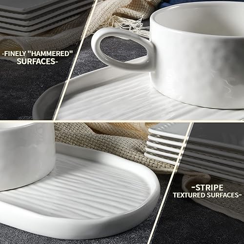 Miniatura 7 de Juego de 6 platos refinados de aperitivo entrecruzados y platos de cerámica para sopa y sándwich