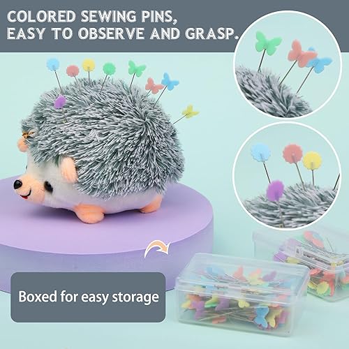 Miniatura 10 de FTEVEN Juego de 520 alfileres rectos de cabeza plana, alfileres de costura para tela, alfileres de acolchado multicolor con cojín de pasador de