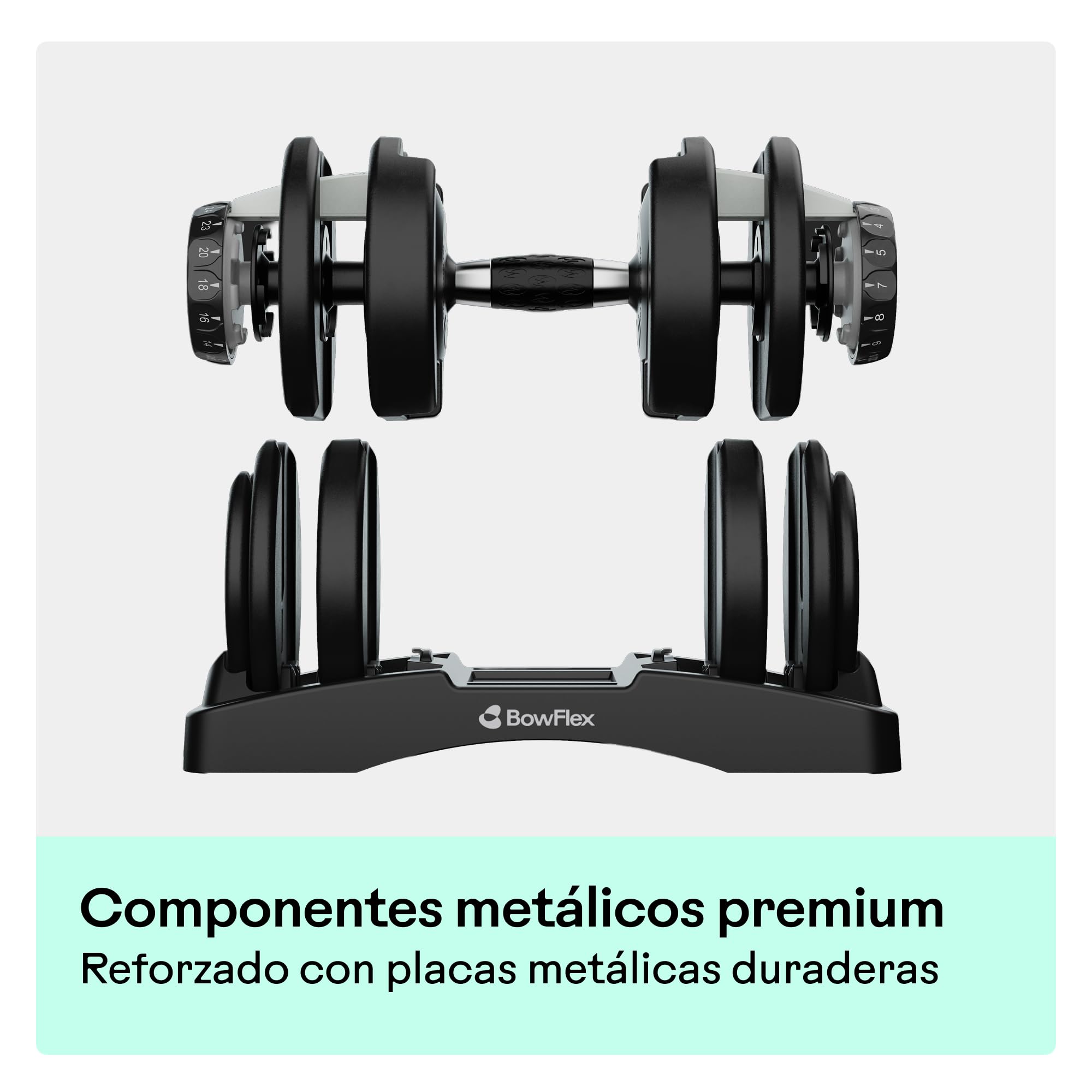 Bowflex SelectTech 52 Par de Mancuernas Ajustables, 2–24 kg Cada Una, Selección rápida patentada con dial, Pesas Compactas Para Home Gym, Compatible Con JRNY