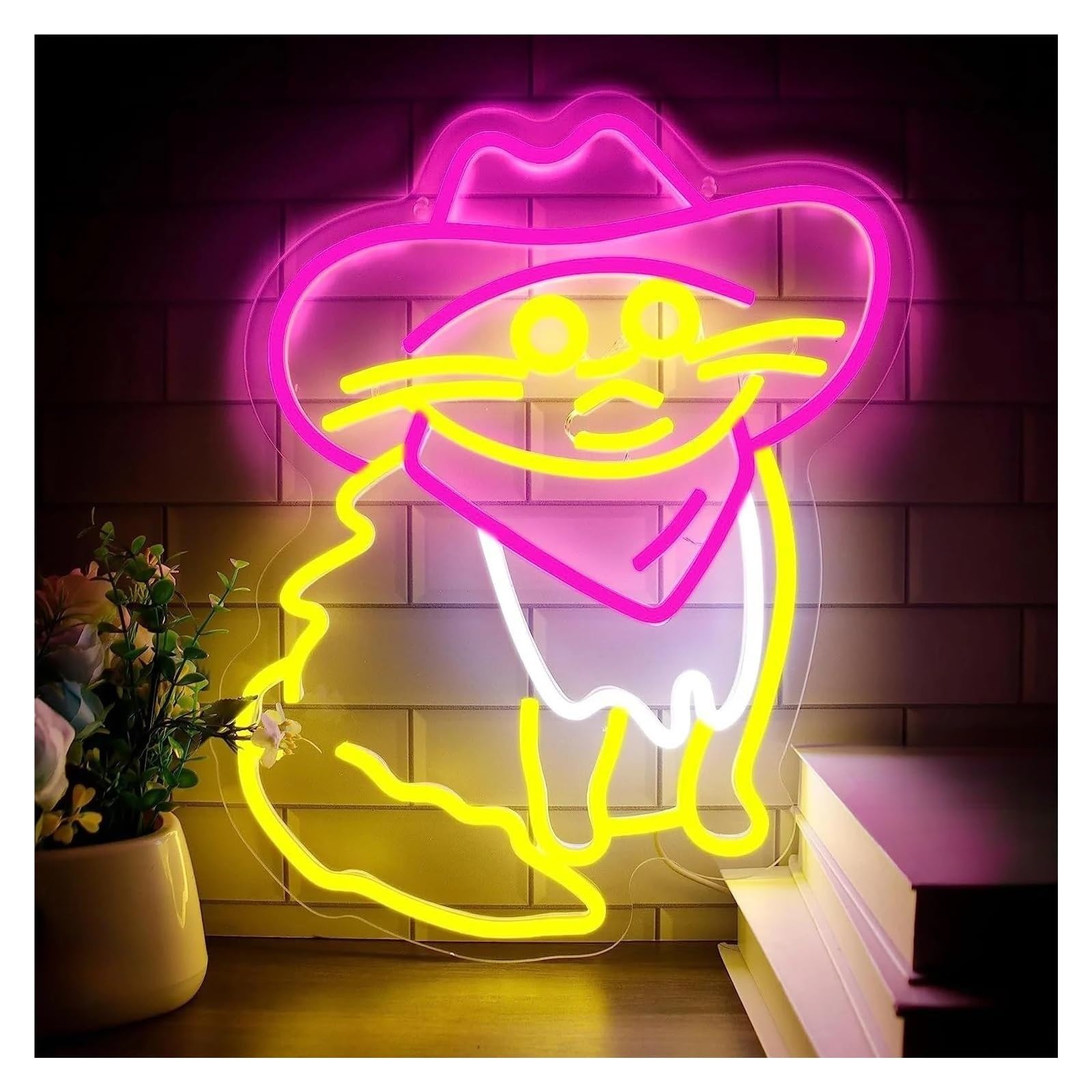 néon signe Enseigne Lumineuse Au Néon Avec Chapeau De Cowboy Et Chat, Alimentée Par USB, Idéale Pour La Décoration De Salle Ou De Fête 30cmx40cm(B)