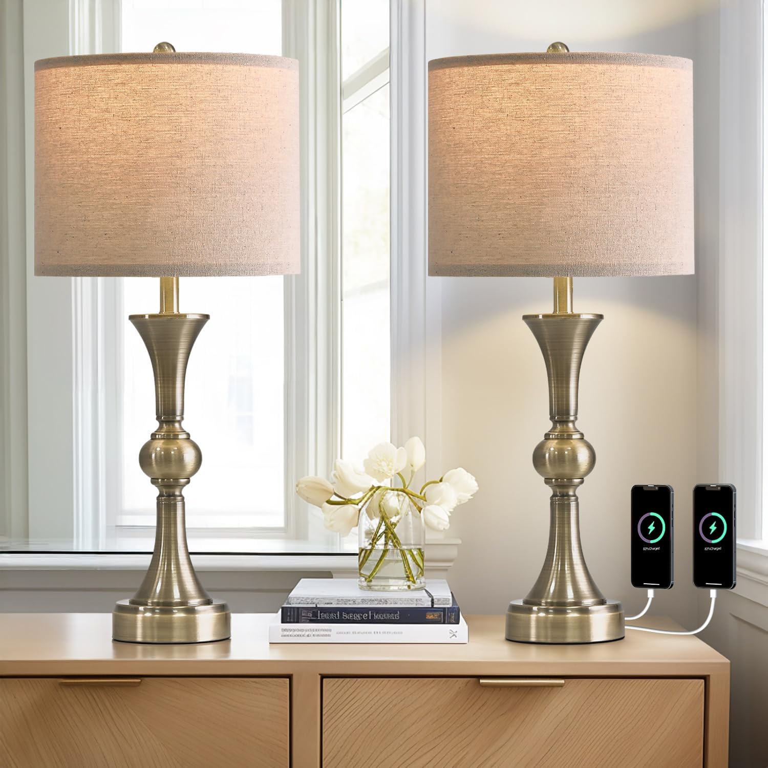 Oneach 28" Table Lamps for Living Room Set of 2, Bedside Lamps for ...