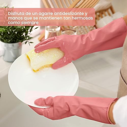 Miniatura 3 de Guantes de limpieza de goma para lavar platos, 4 pares de guantes de cocina reutilizables para lavar platos y limpieza del hogar, guantes