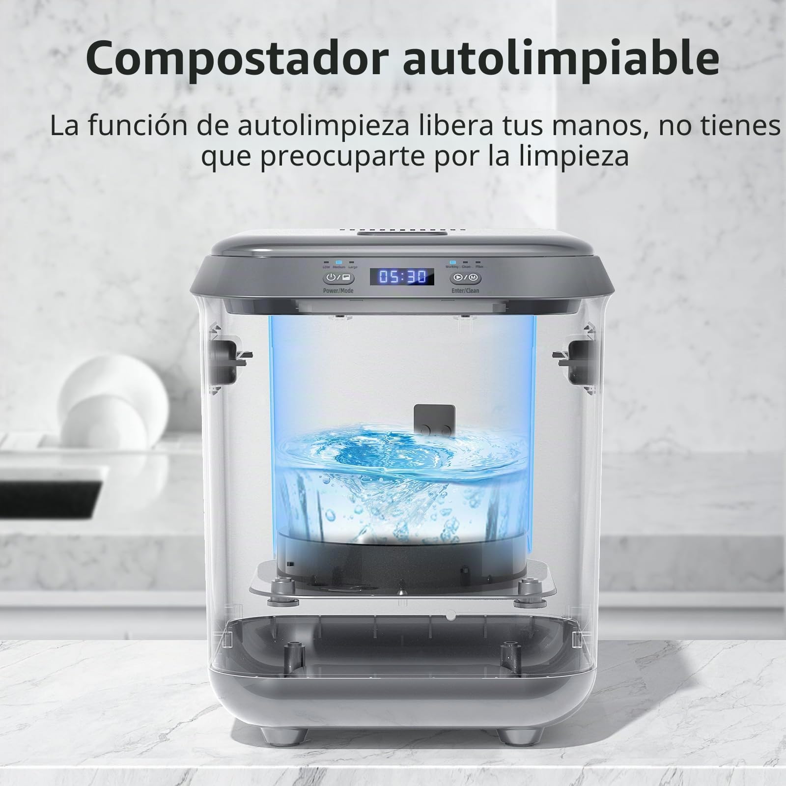 Compostador eléctrico para cocina: contenedor de abono inteligente, sin olor, limpieza automática, pantalla LED, contenedor de compostaje automático