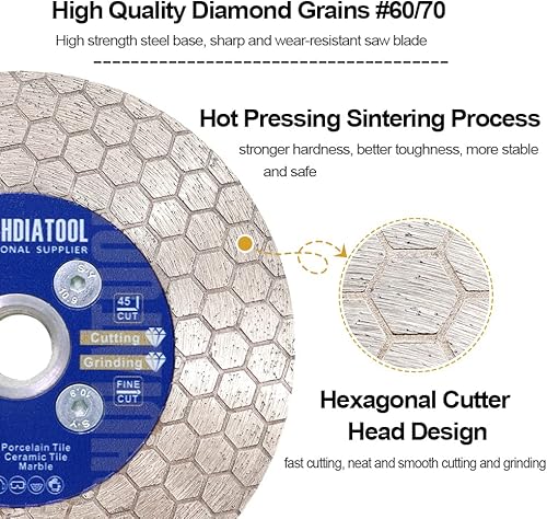 Miniatura 3 de SHDIATOOL Hoja de sierra de diamante de 4-12 pulgadas, rueda de disco de molienda de corte de baldosas de 4.528 in para azulejos de cerámica,