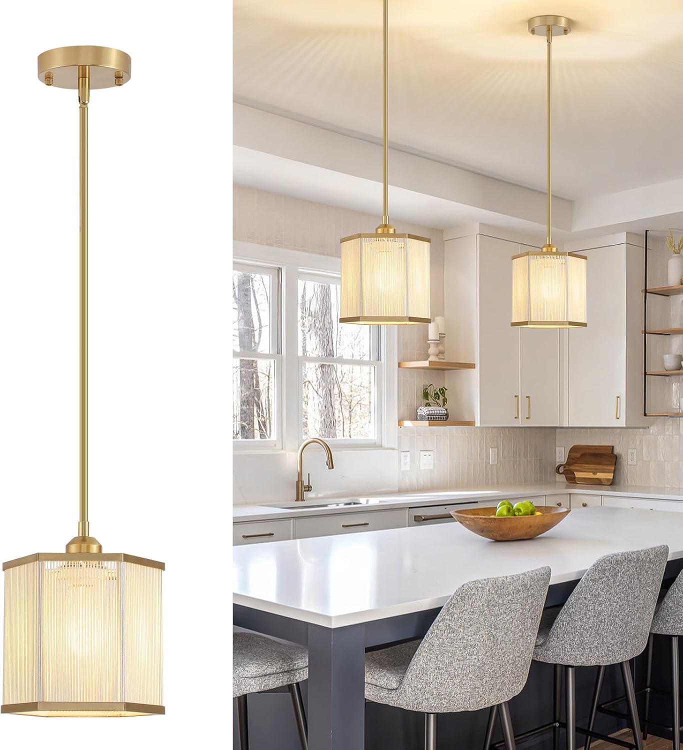 Hand-Woven Natural Jute Rope Pendant Lights Kitchen Island,Modern Hexagonal Brass Gold Farmhouse Chandelier, Adjustable Height Boho Hanging Light Fixture for Dining Room Entryway Hallway Bedroom