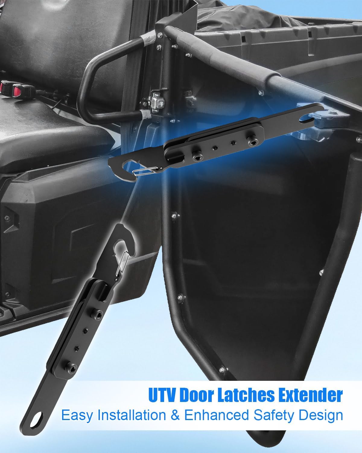 Adjustable UTV Door Latch Extenders Fits for Polaris RZR XP 1000/4 Turbo 900 Models 2014-2023, 1 Pair Airflow Ventilation Boosters, 7-8In Rust-Resistant Airflow Vent Extender, Black
