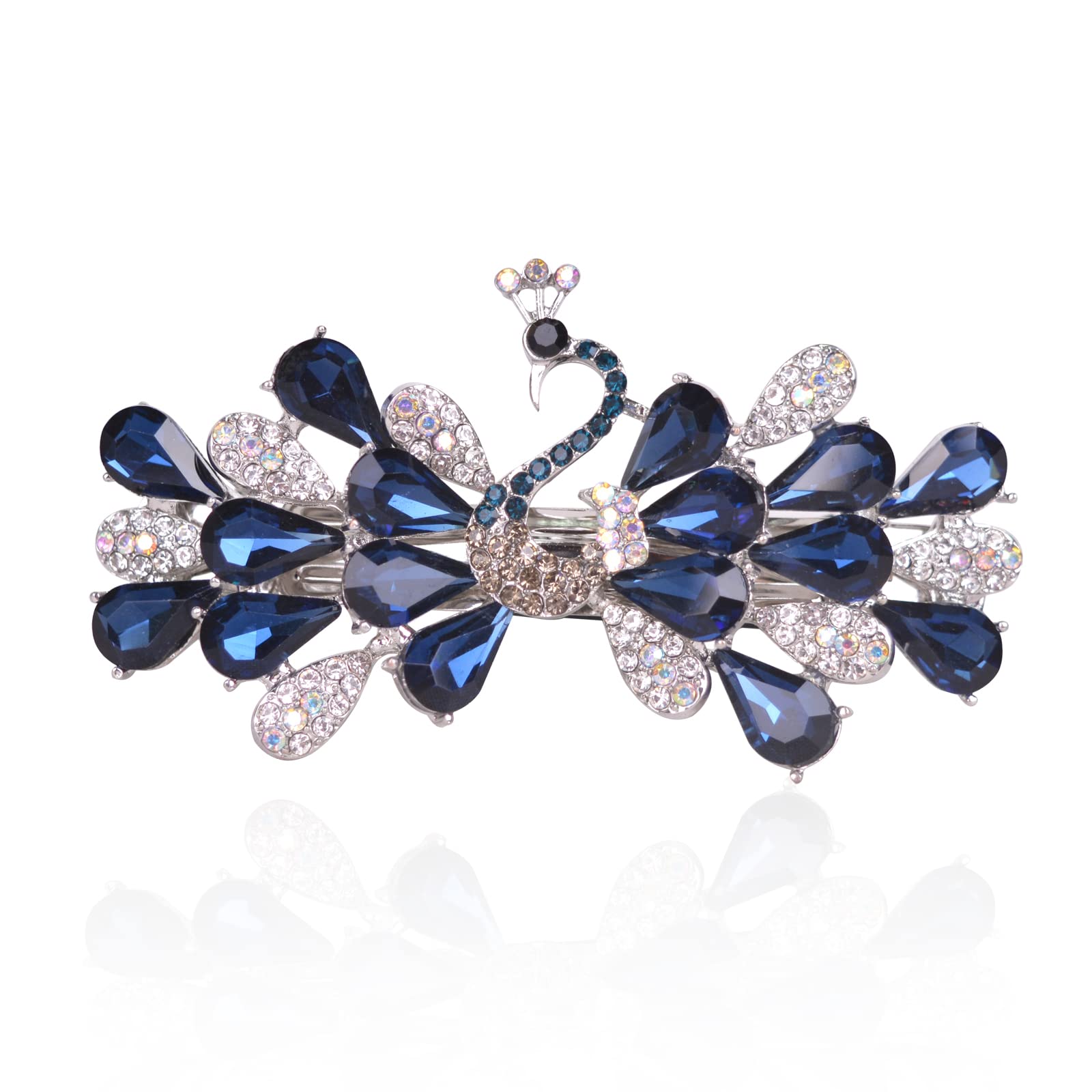 Sankuwen Peacock Rhinestone Hairpin Luxury Crystal Hair Barrette Clip(Dark Blue)