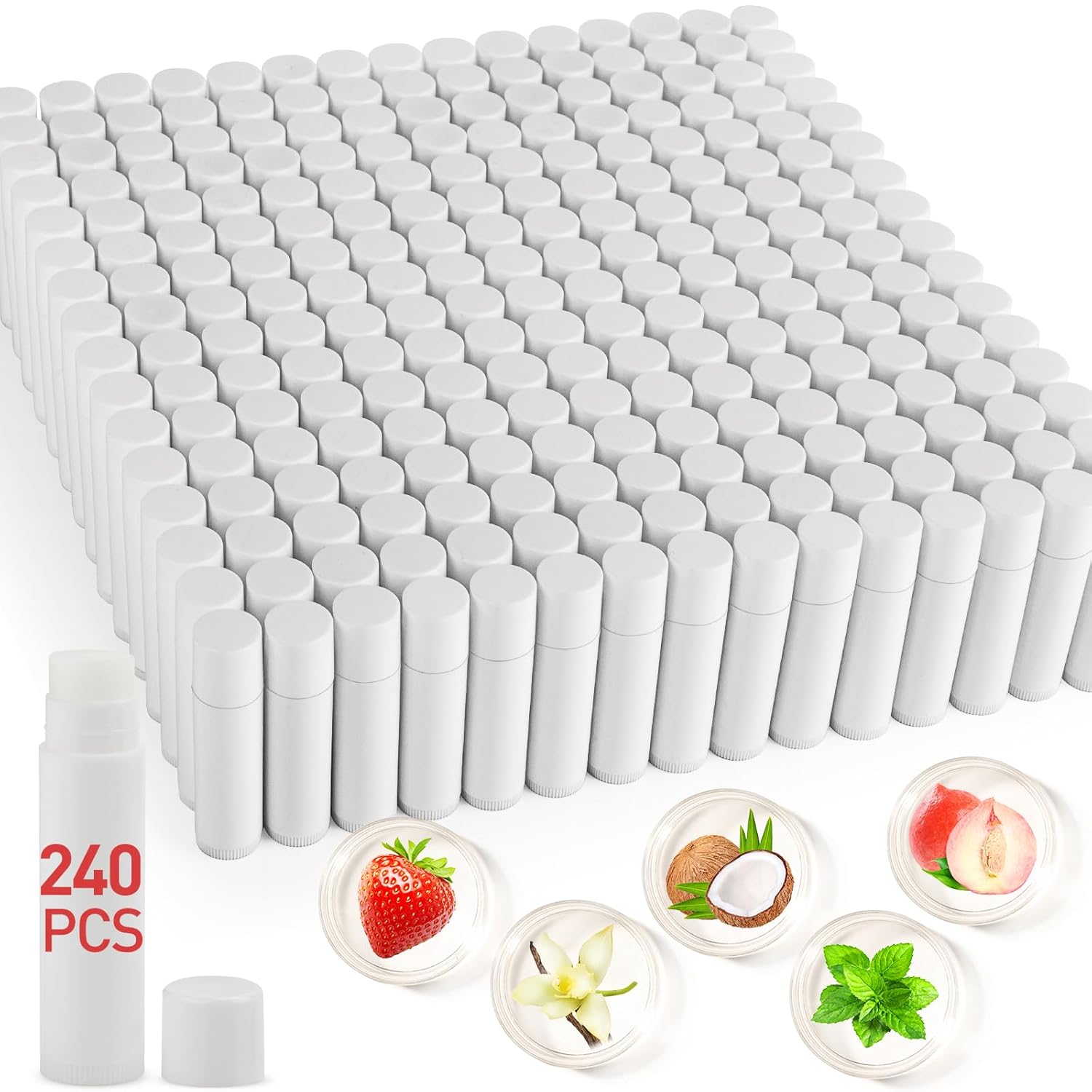 240 Pack Lip Balm Unlabeled, Natural Lip Balm Bulk Blank Tube, Personalized Lip Balms for Party Favors Adults and Bridal Shower Favors or Baby Shower Gifts-5 Flavors
