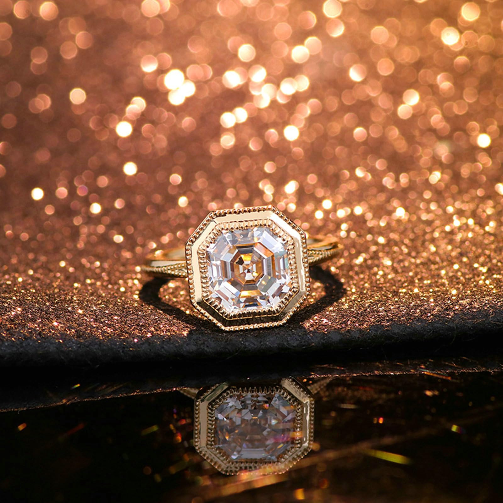 Obrączki ślubne, pierścionki ślubne 14K żółte złoto Solitaire Vintage kwadratowy moissanit pierścionek dla kobiet zaręczynowy żółte złoto na obietnicę