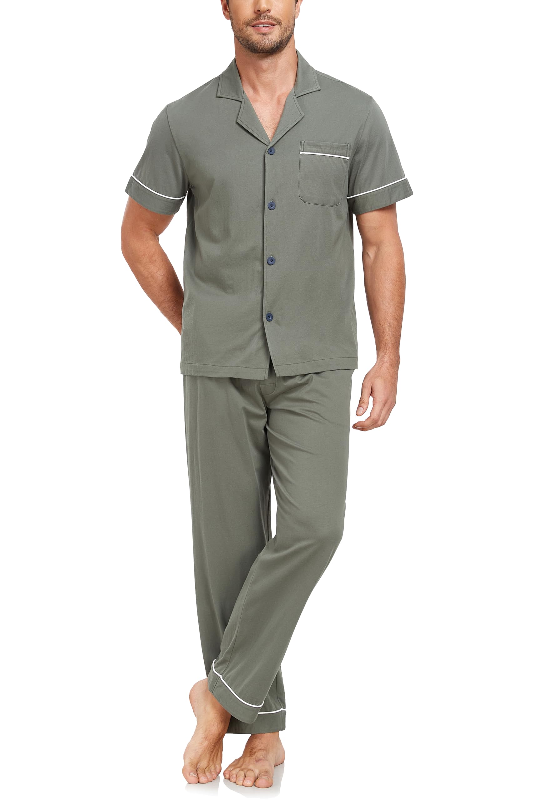COLORFULLEAF Men's 100% Cotton Pajamas Set Short Sleeve