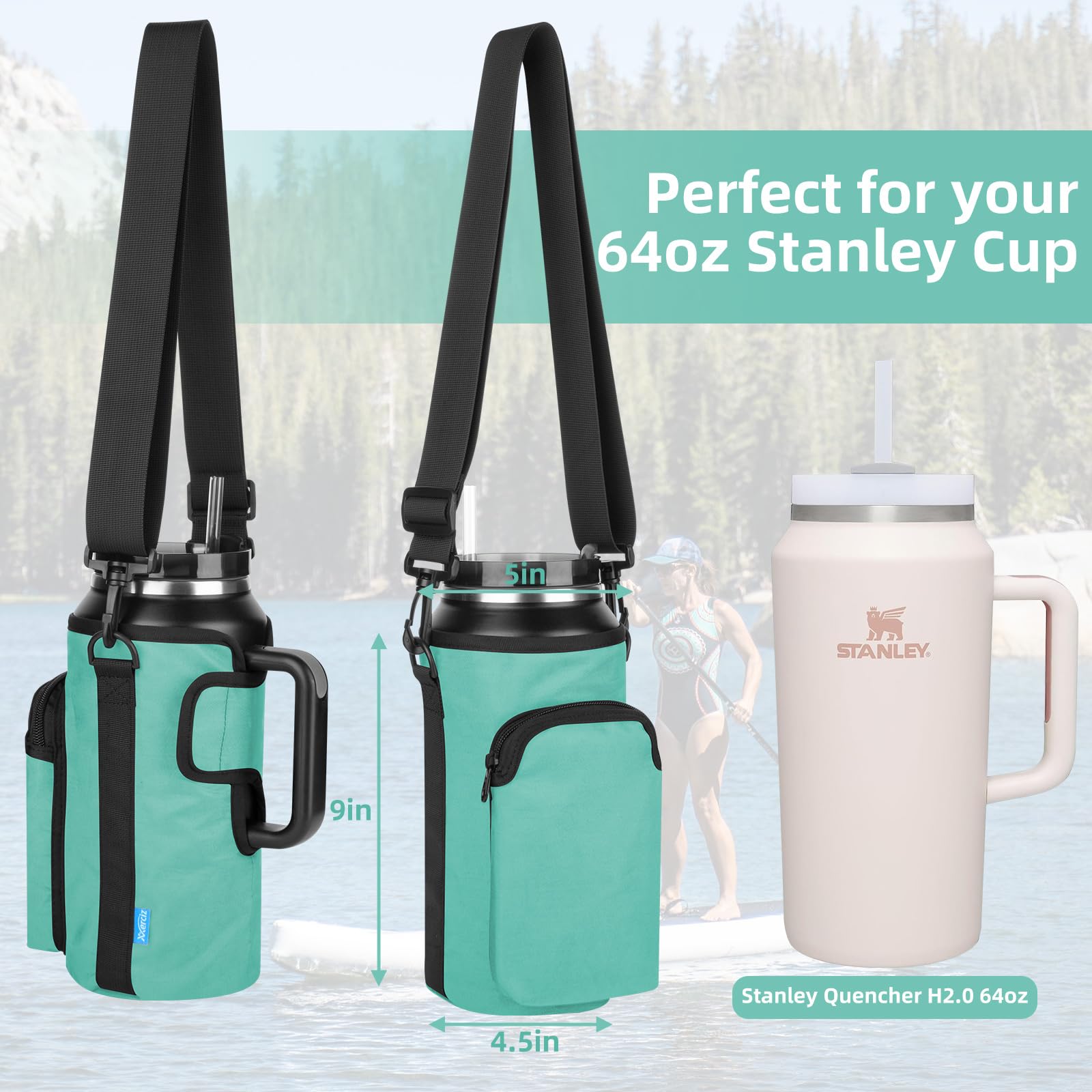 Xxerciz Water Bottle Carrier Bag - Compatible With Stanley Classic Wide Mouth Bottle, Nylon Sling With Adjustable Strap