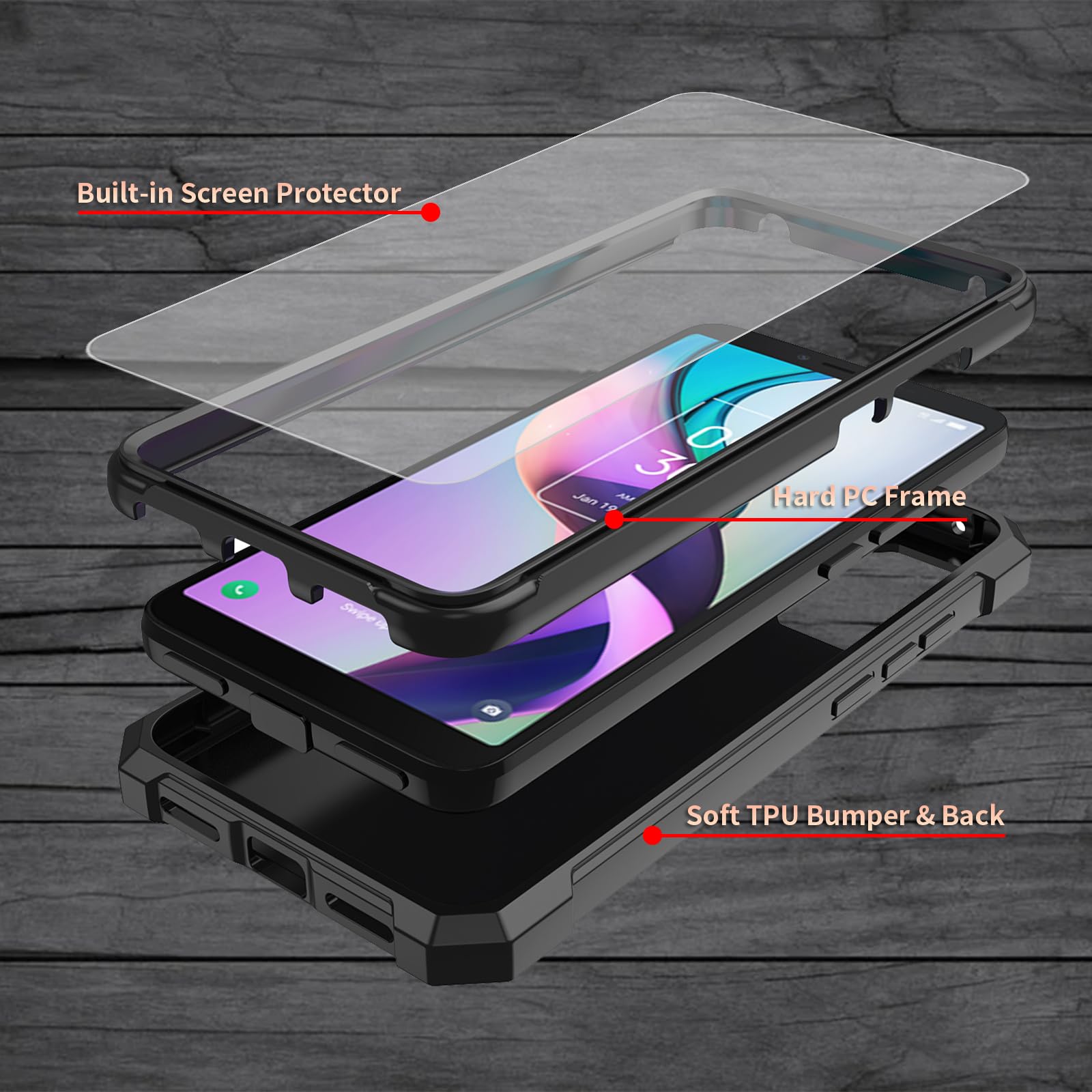 BWEGRHE Bible Blue Flower Design for TCL ION X T607DL Phone Case with Tempered Glass Screen Protector, 2 Layers Shockproof TPU Corner + Built-in Frame Bumper Case for TCL 40Z/TCL ION V