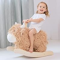 JOLIEVALLÉE Wooden Yak Cow Rocking Horse for 1-3 Year Olds - Safe Stable Ride-On Toy, Toddler Birthday Gift