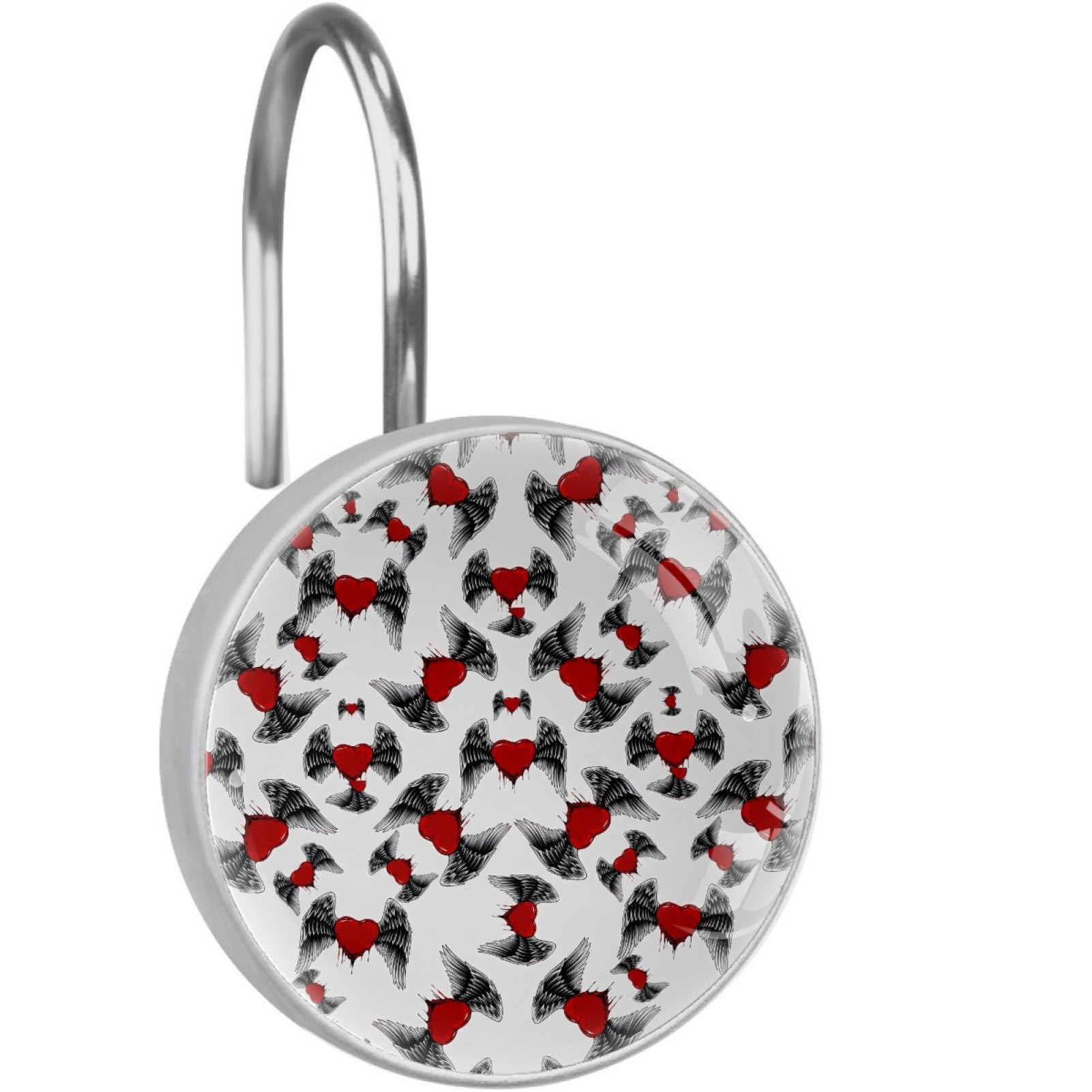 VAPOKF Decorative Shower Curtain Hook, Wing Red Heart Rustproof Stainless Steel Shower Curtain Hook for Bathroom, Shower Curtain Hangers for Shower Rod