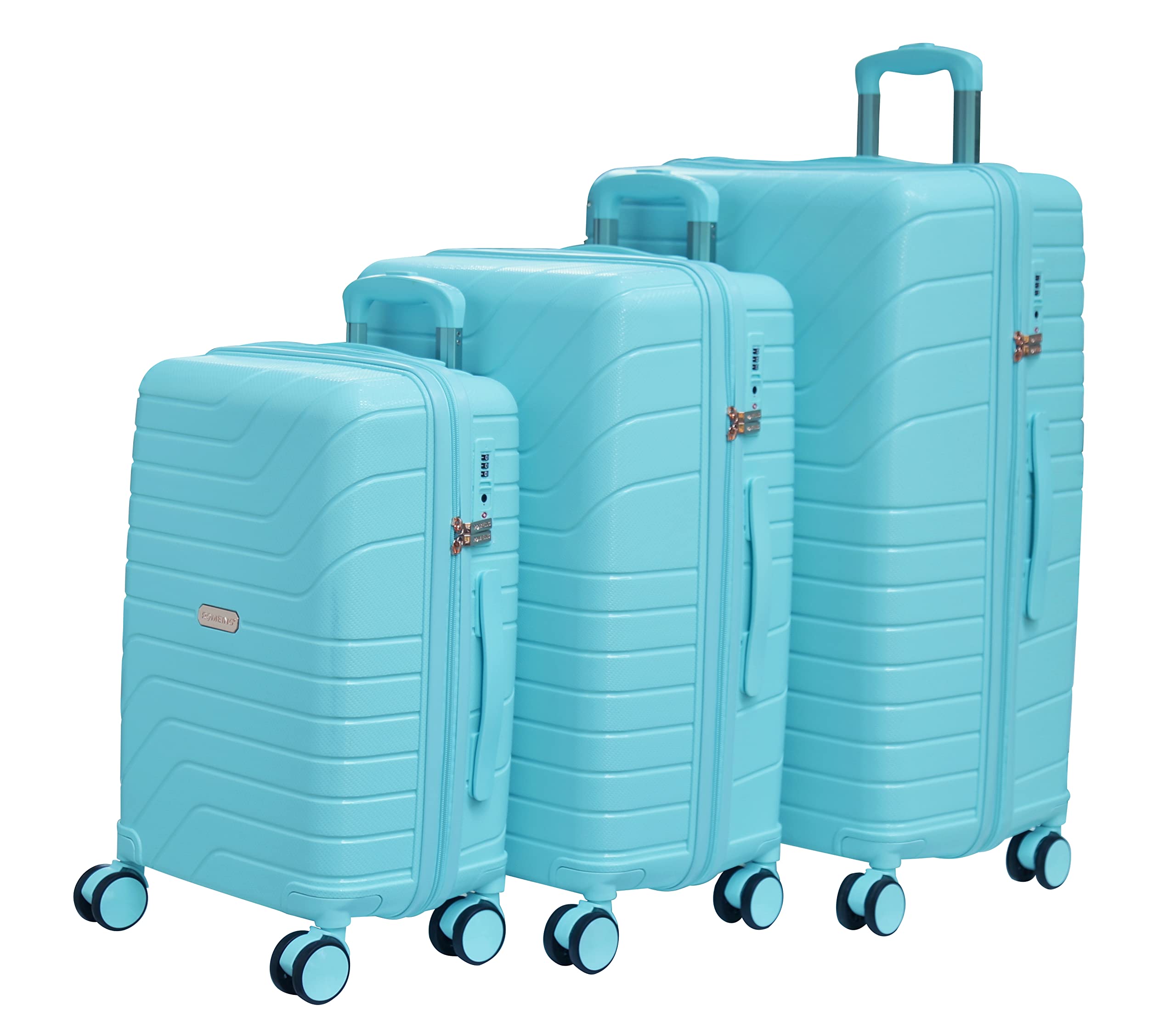 ROMEINGTuscany 20, 24, 28 inch, Set of 3, Polypropylene Luggage, Hard Sided, (Light Blue 55, 65, 75 cms) Small Medium Large Trolley Bag | 8 Spinner Smooth Wheels | TSA Lock | Unbreakable Men & Women